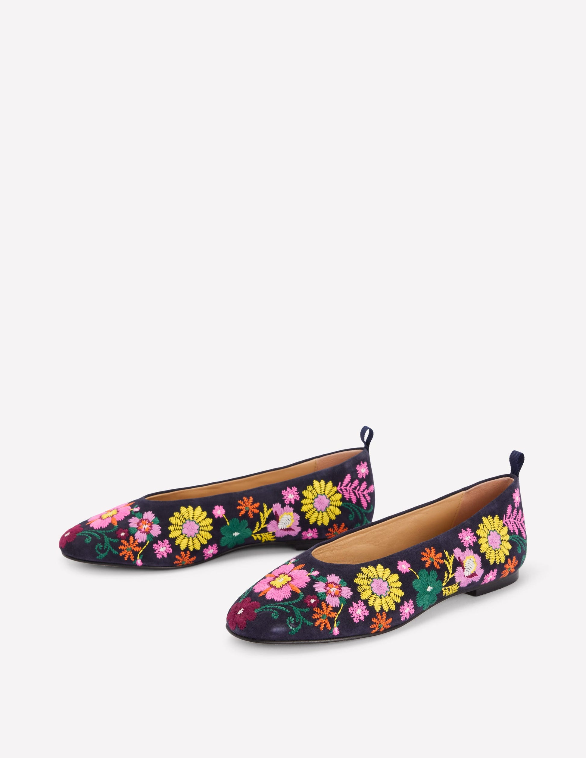 High Cut Ballet Flats-Navy/Embroidery-4