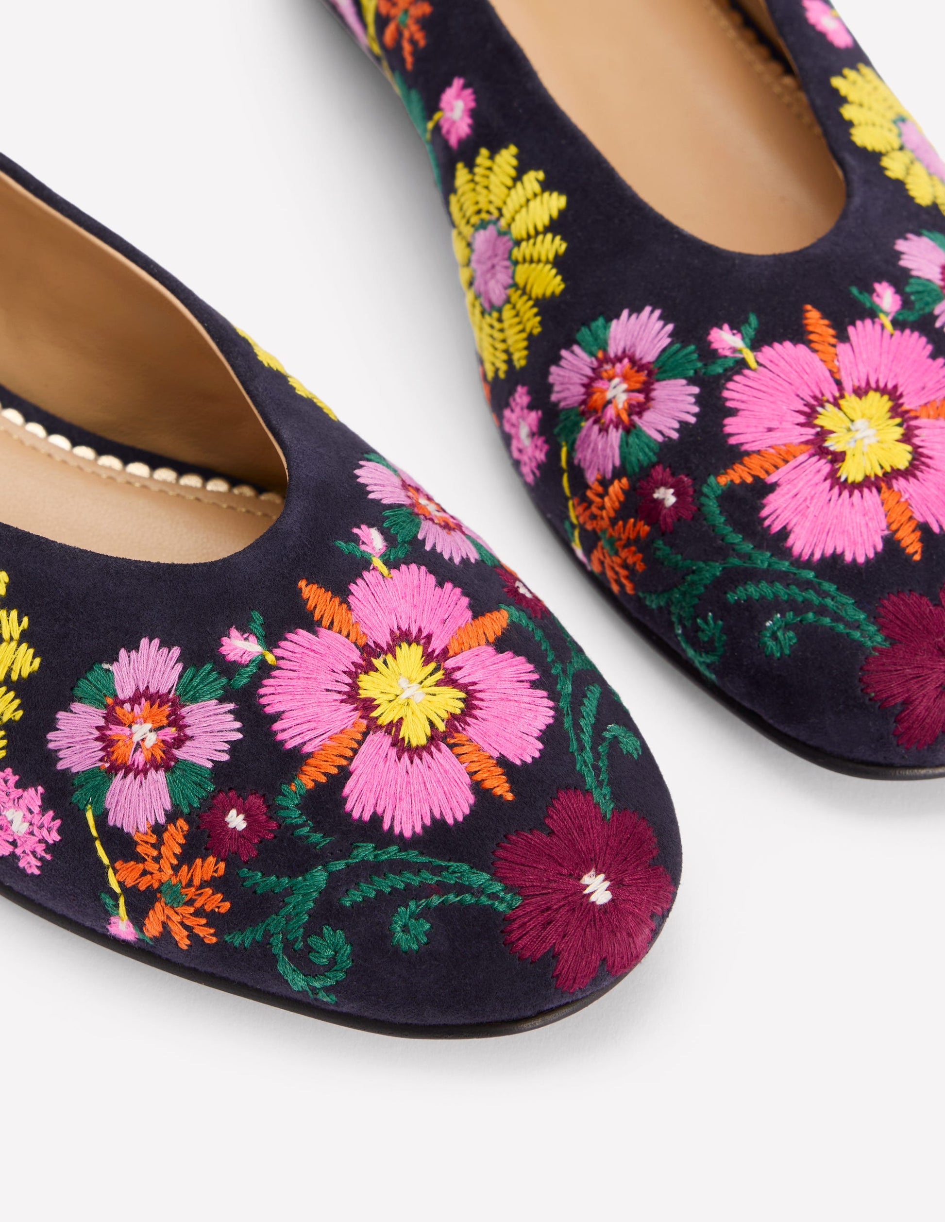 High Cut Ballet Flats-Navy/Embroidery-5