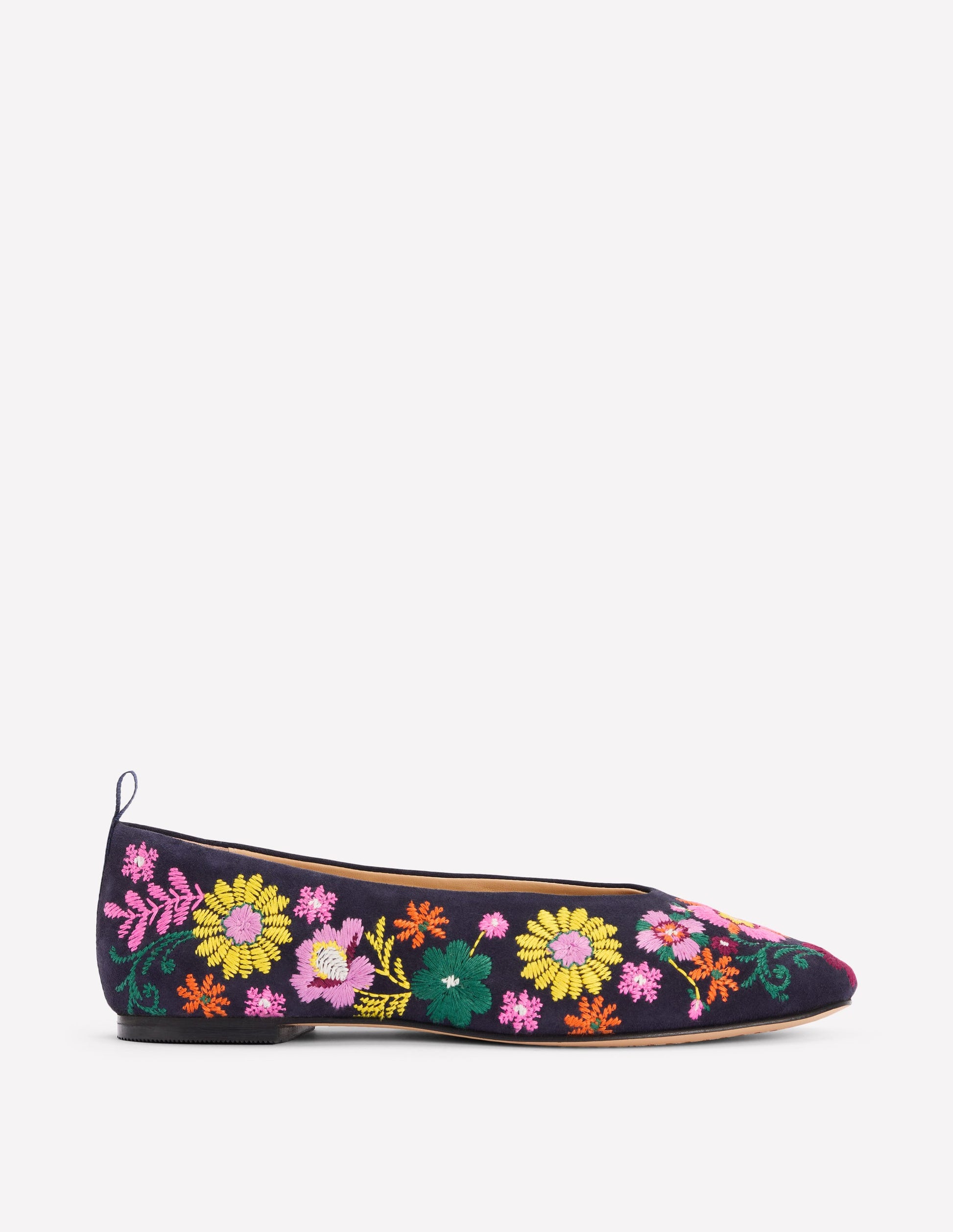 High Cut Ballet Flats-Navy/Embroidery-1