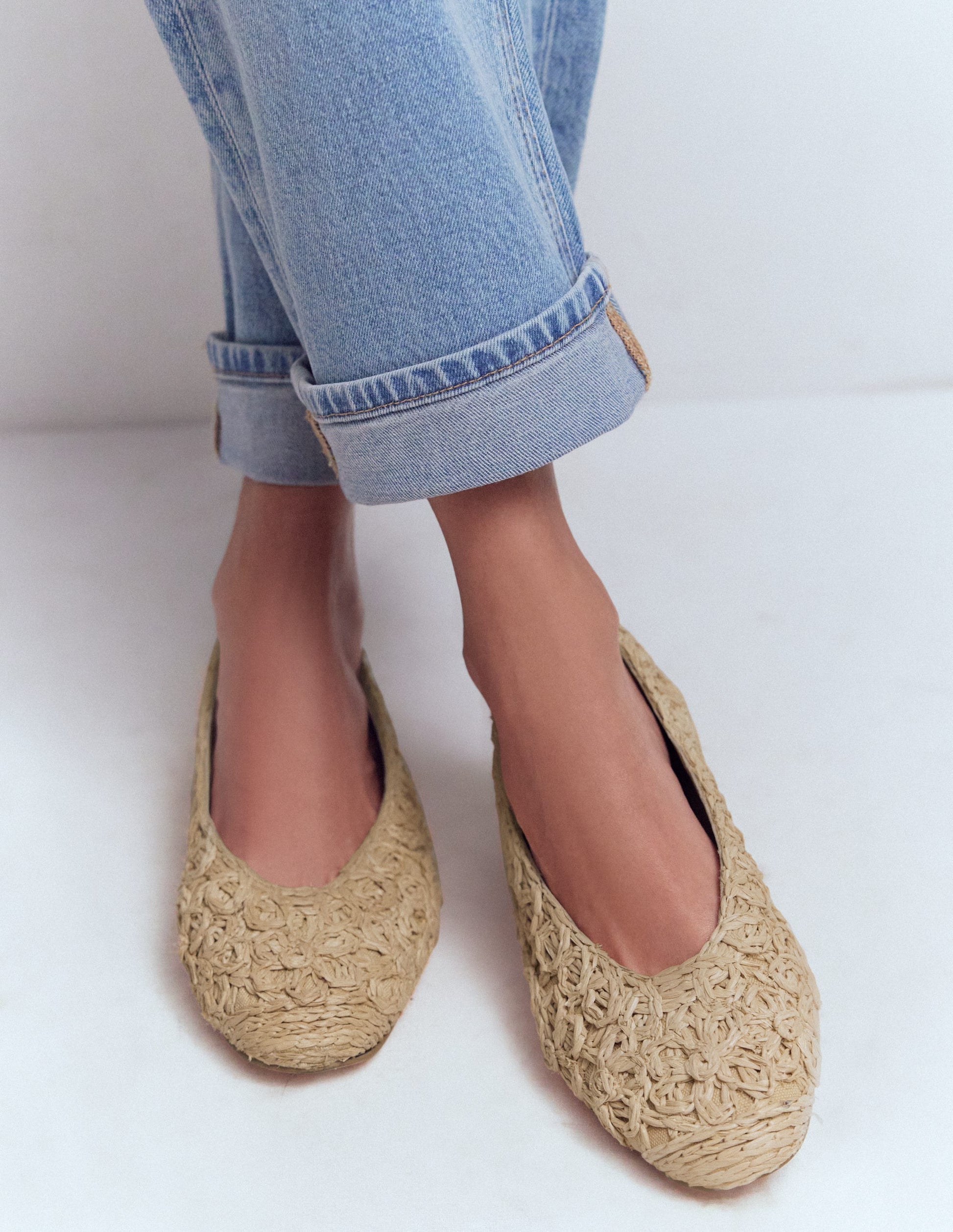 High Cut Ballet Flats-Flower Raffia-2