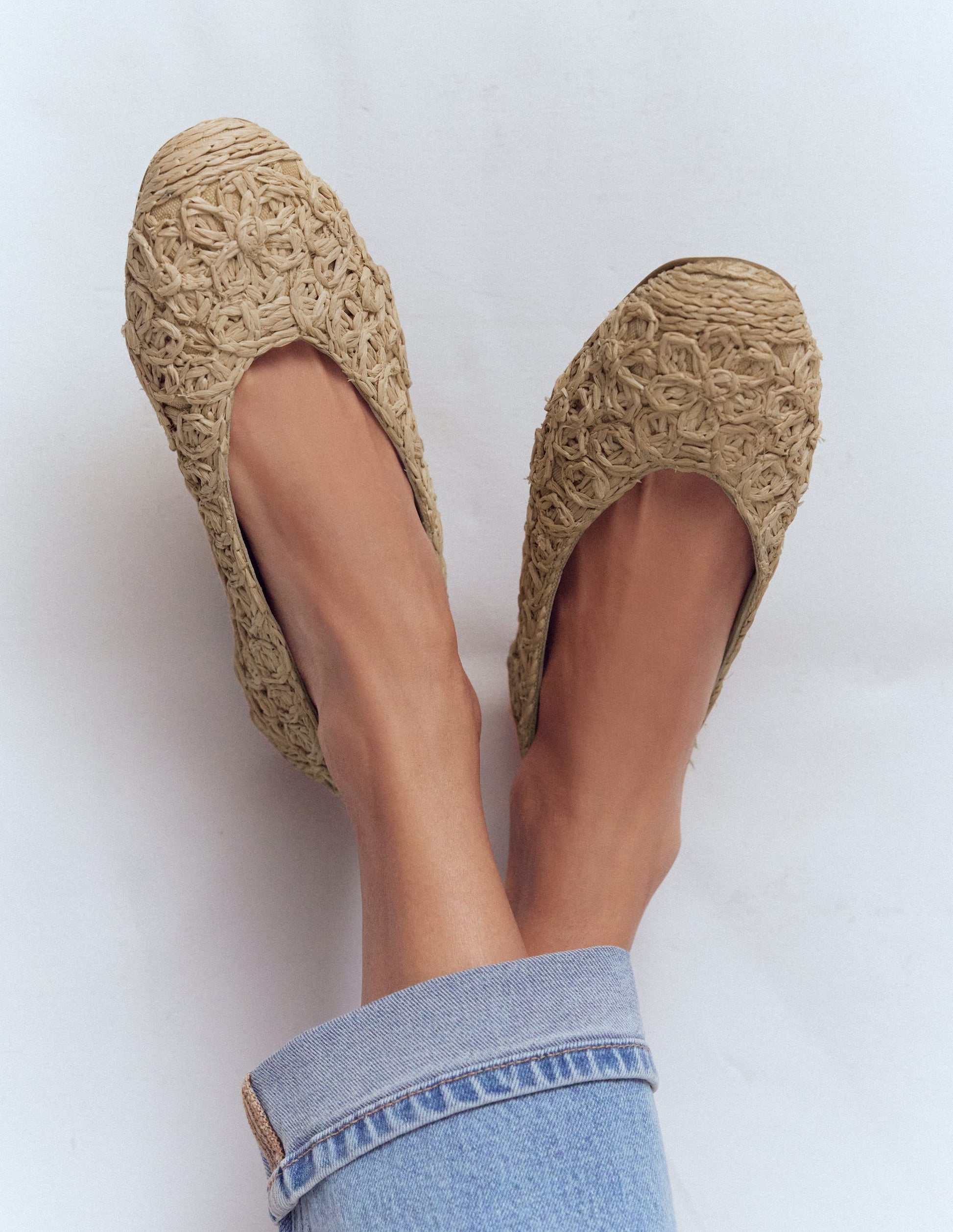 High Cut Ballet Flats-Flower Raffia-3