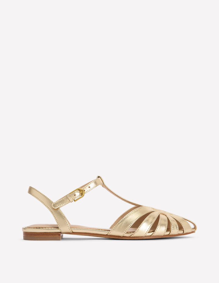 Caged Flat Sandal-Gold