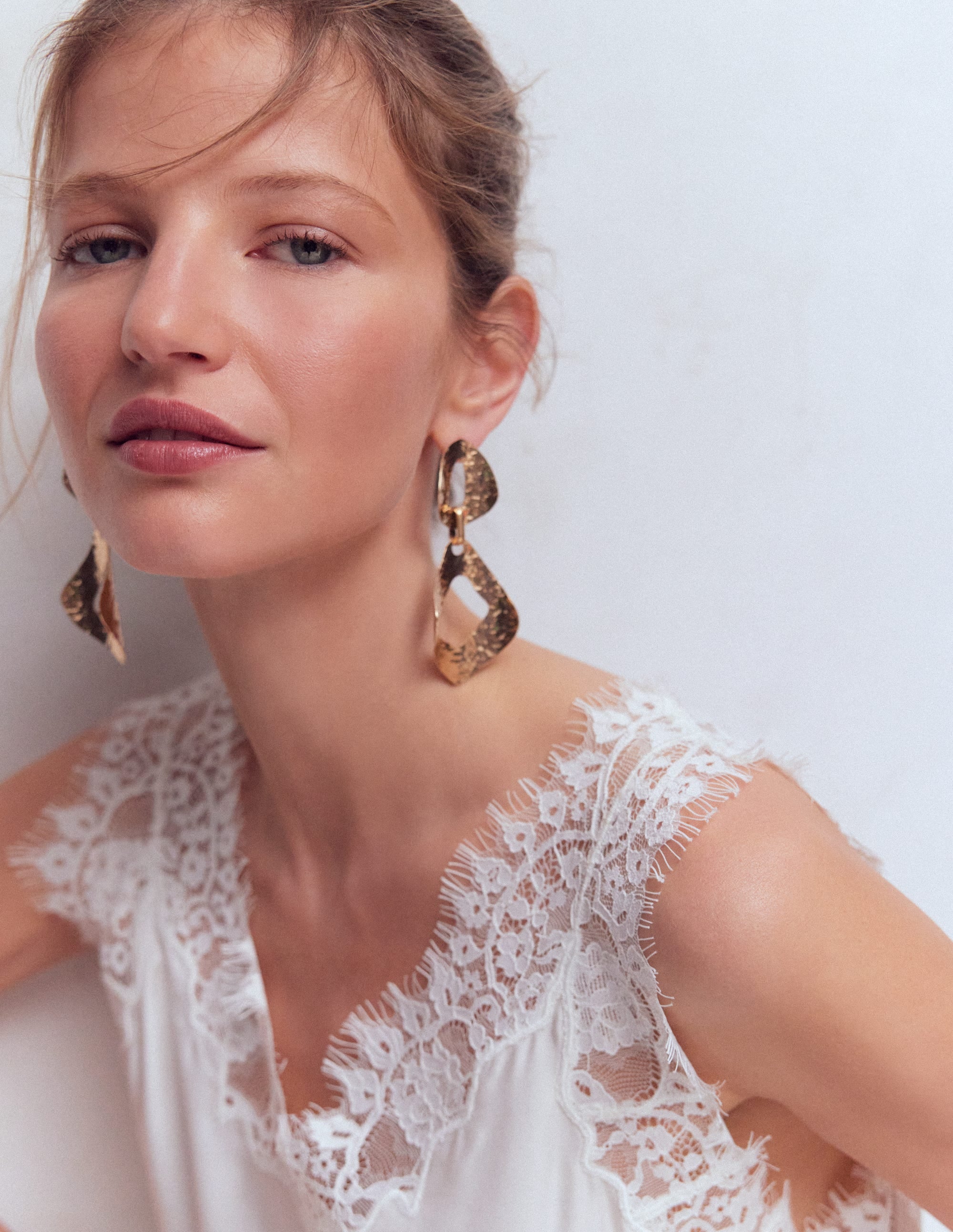 Hammered Double Earrings-Gold Colour - Image 2