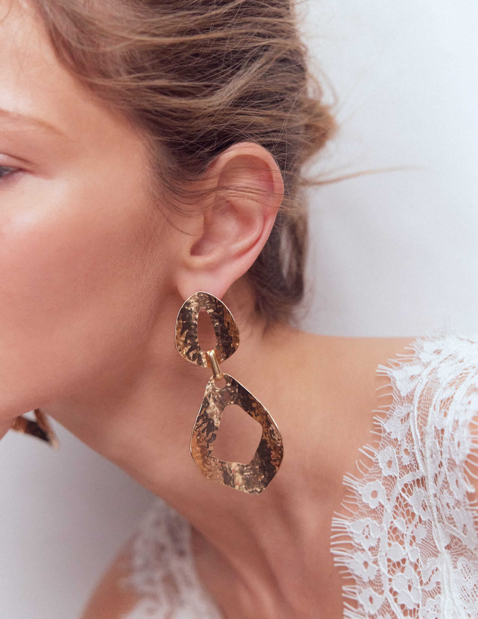 Hammered Double Earrings-Gold Colour - Image 3