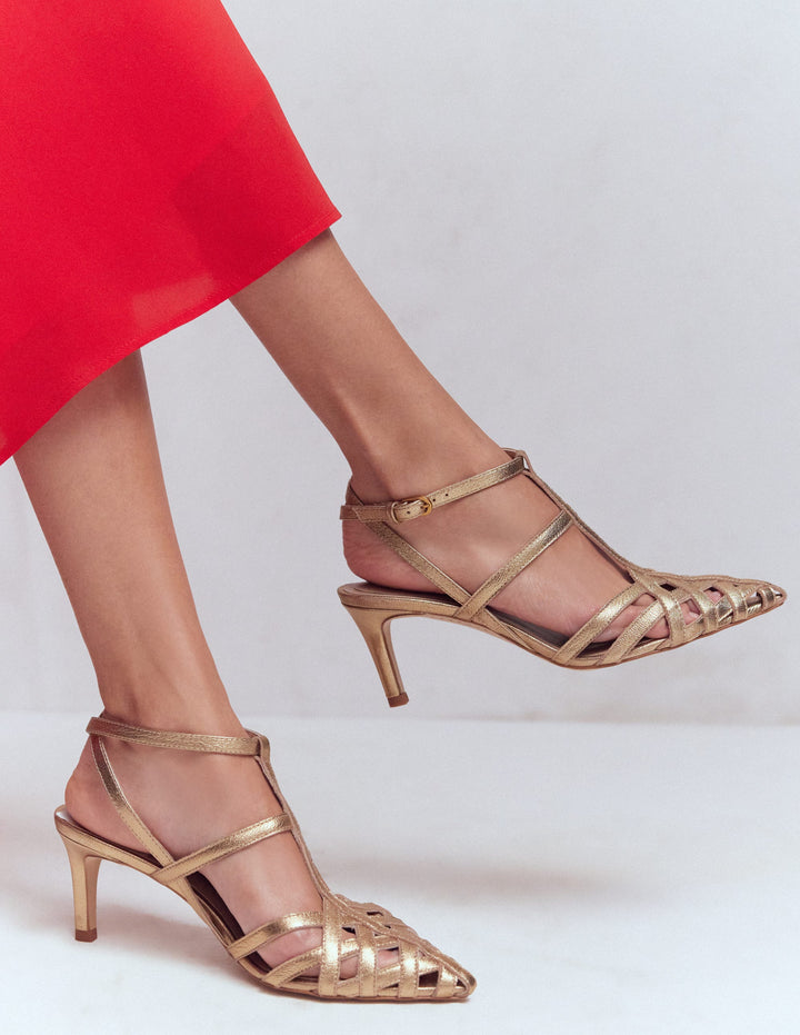 Cage Front Heels-Gold