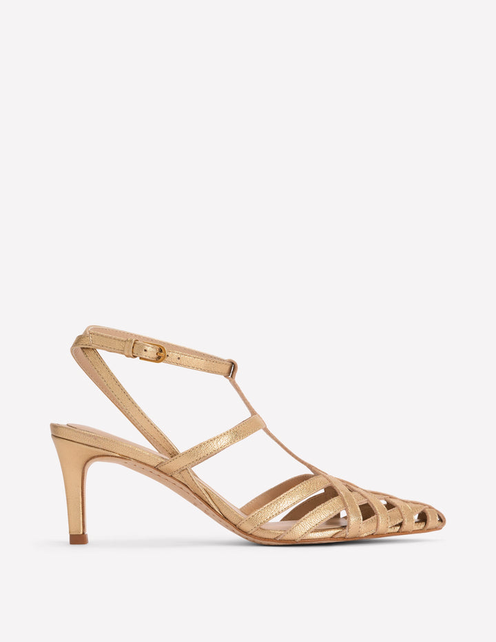 Cage Front Kitten Heels-Gold