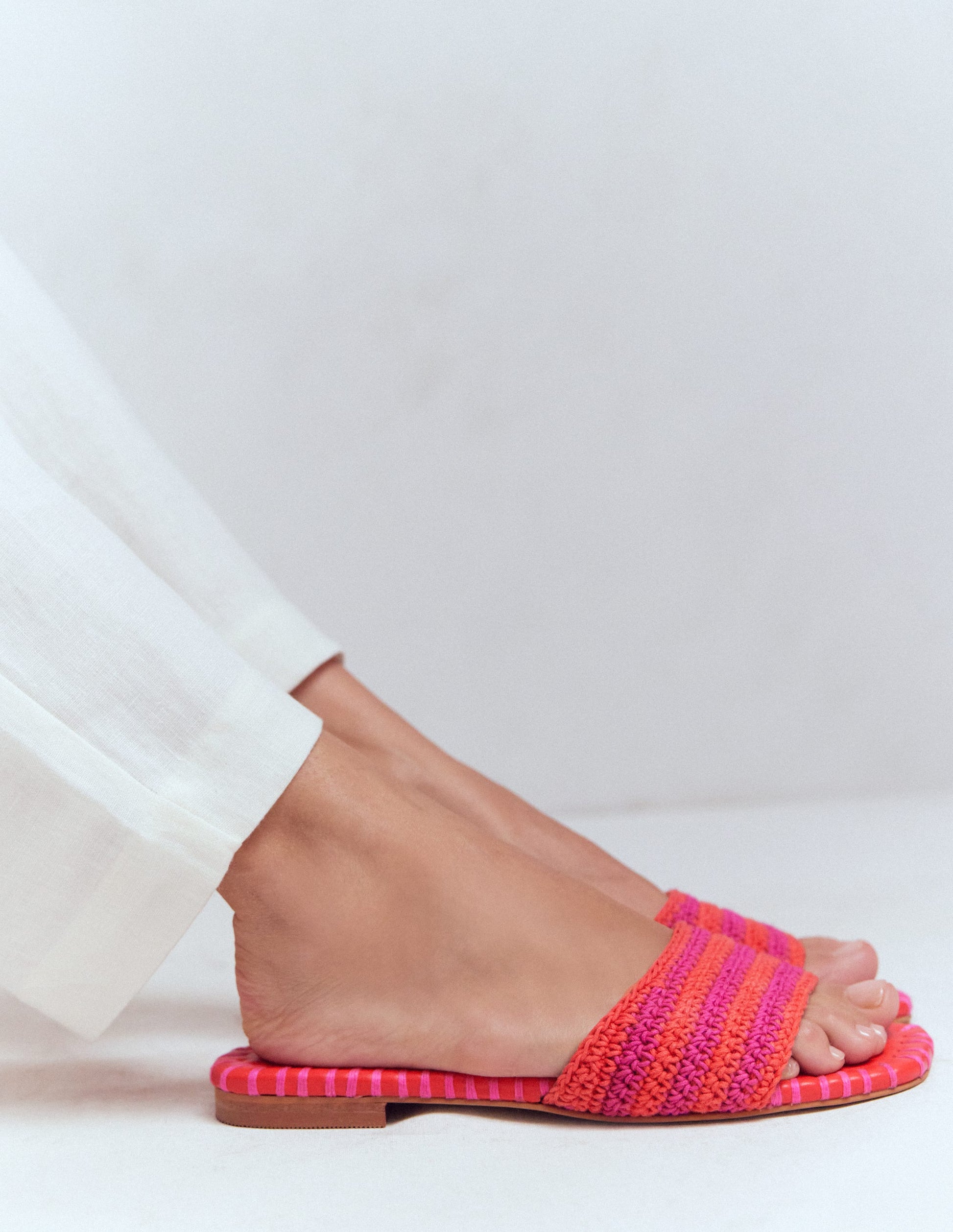 Trim Detail Flat Sandal-Pink Peony/Orange Stripe-2