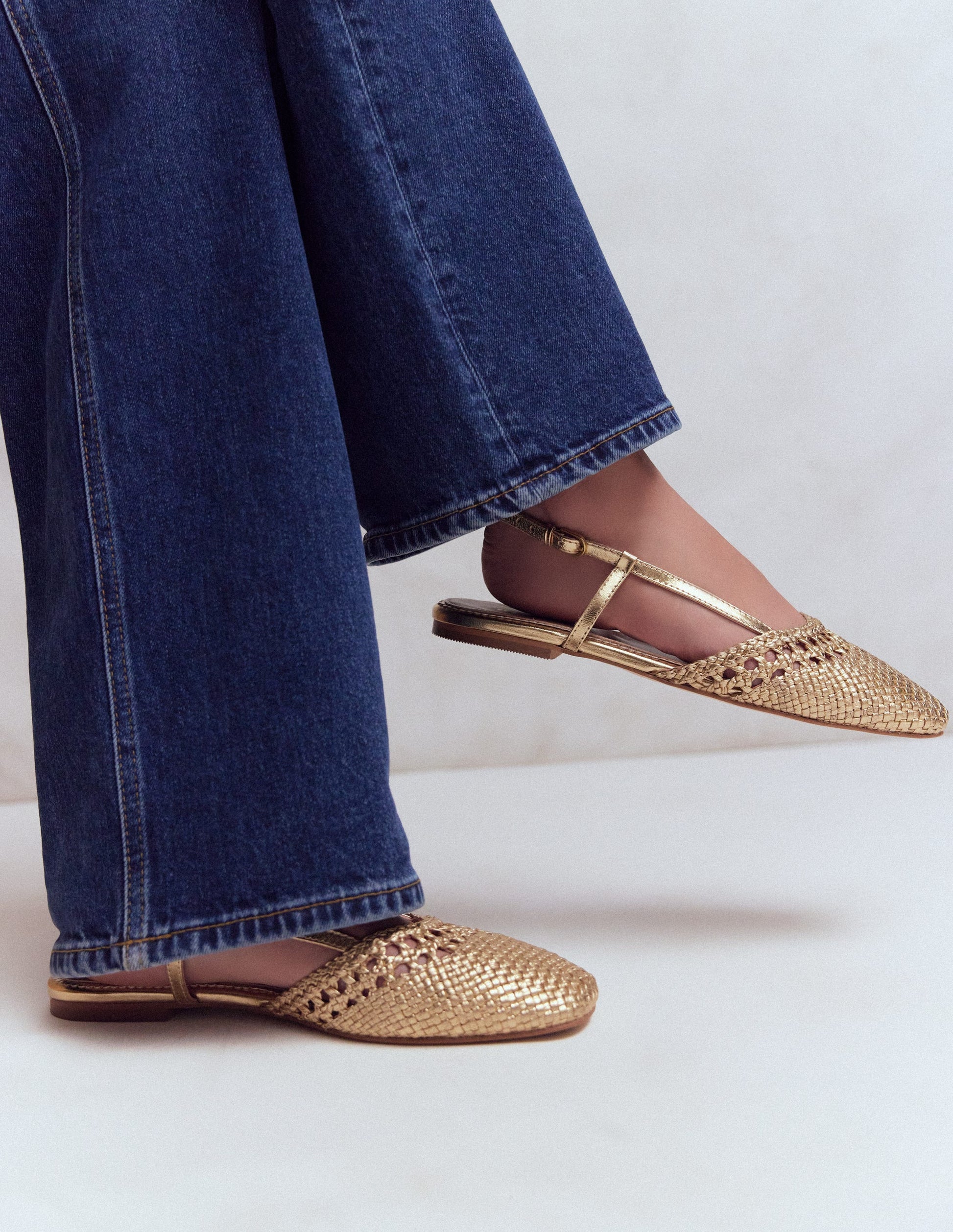Woven Slingback Flats-Gold-2