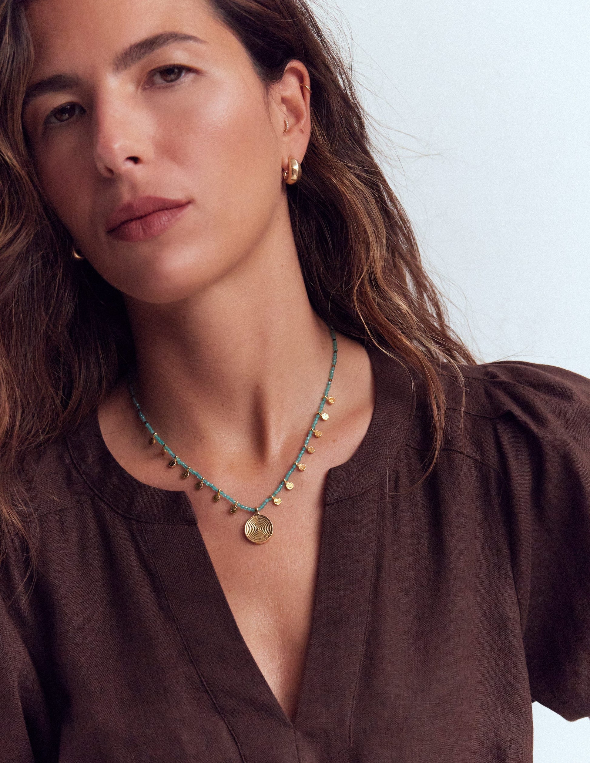 Short Bead Strand Necklace-Blue-1