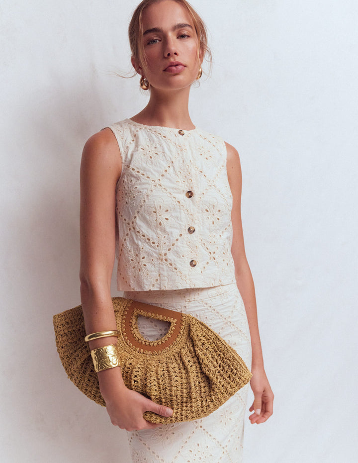 Raffia Moon Clutch-Natural Raffia