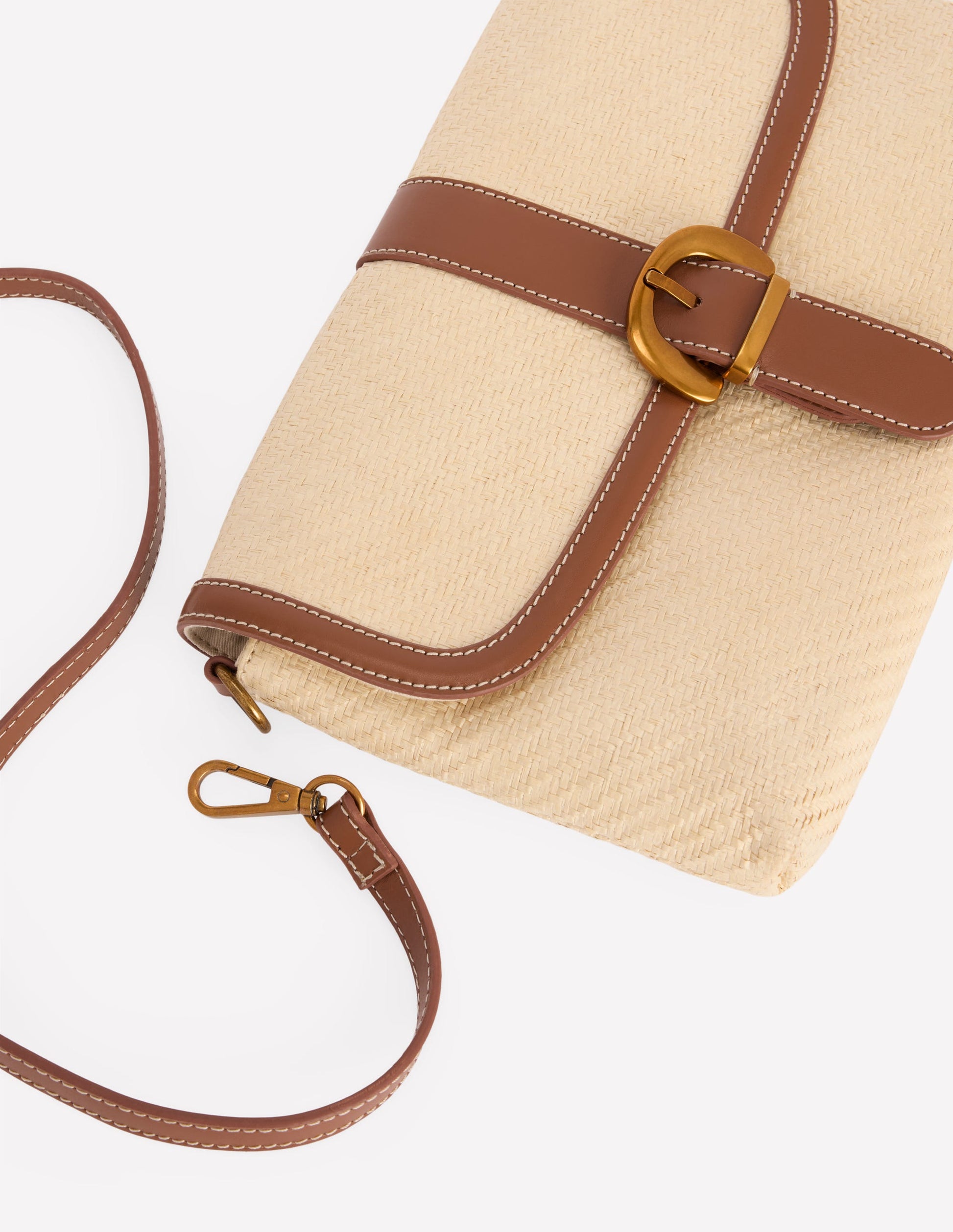Buckle Crossbody Bag-Natural Raffia-4