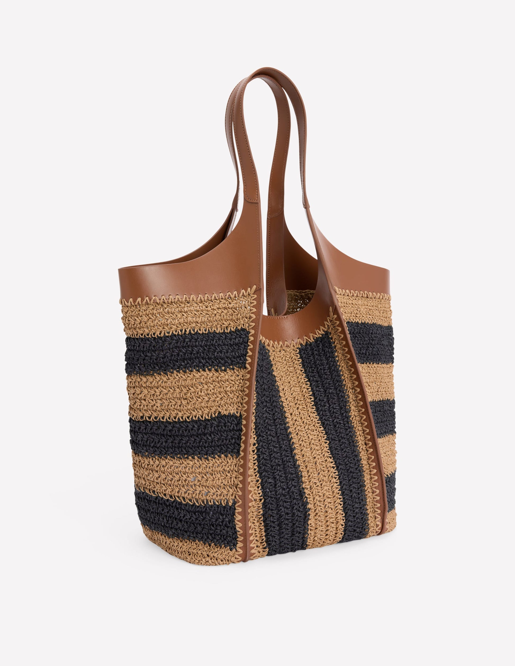 Straw Tote-Navy/Natural Stripe-4