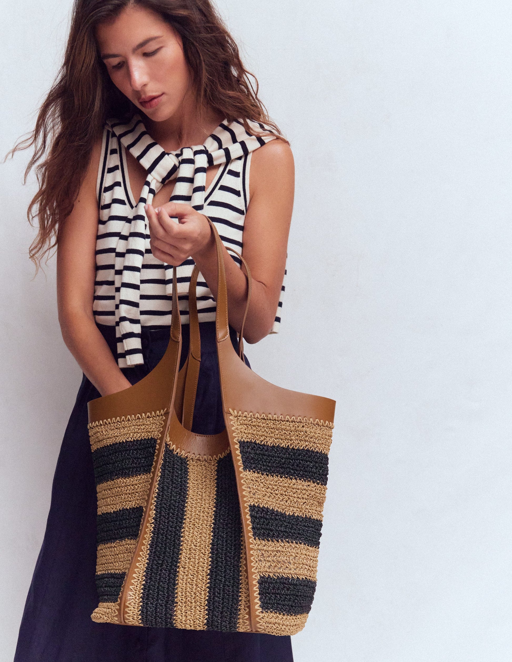 Straw Tote-Navy/Natural Stripe-3