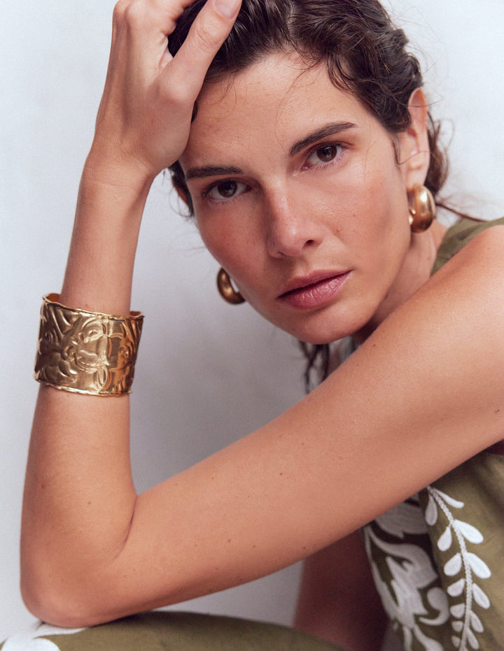 Heart Stamp Cuff Bracelet-Gold Colour