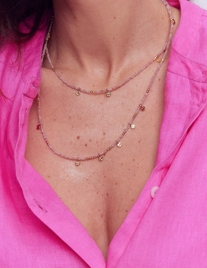 Double Strand Bead Necklace-Pink