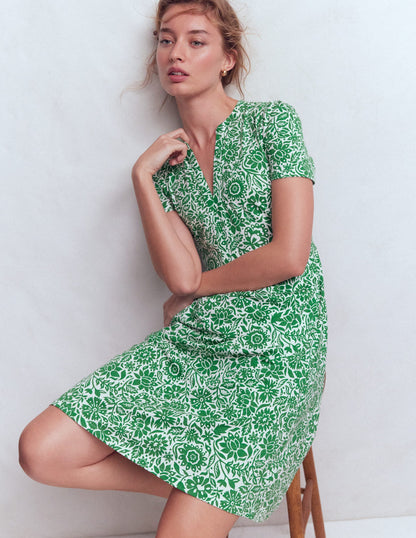 Naomi Short Jersey Dress-Fresh Green, Meadow Scatter-1
