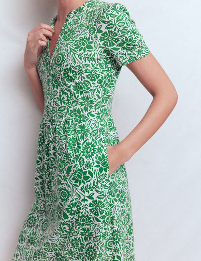 Naomi Short Jersey Dress-Fresh Green, Meadow Scatter-2