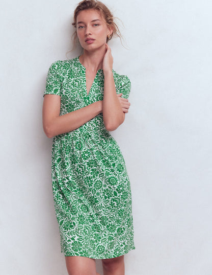 Naomi Short Jersey Dress-Fresh Green, Meadow Scatter-5