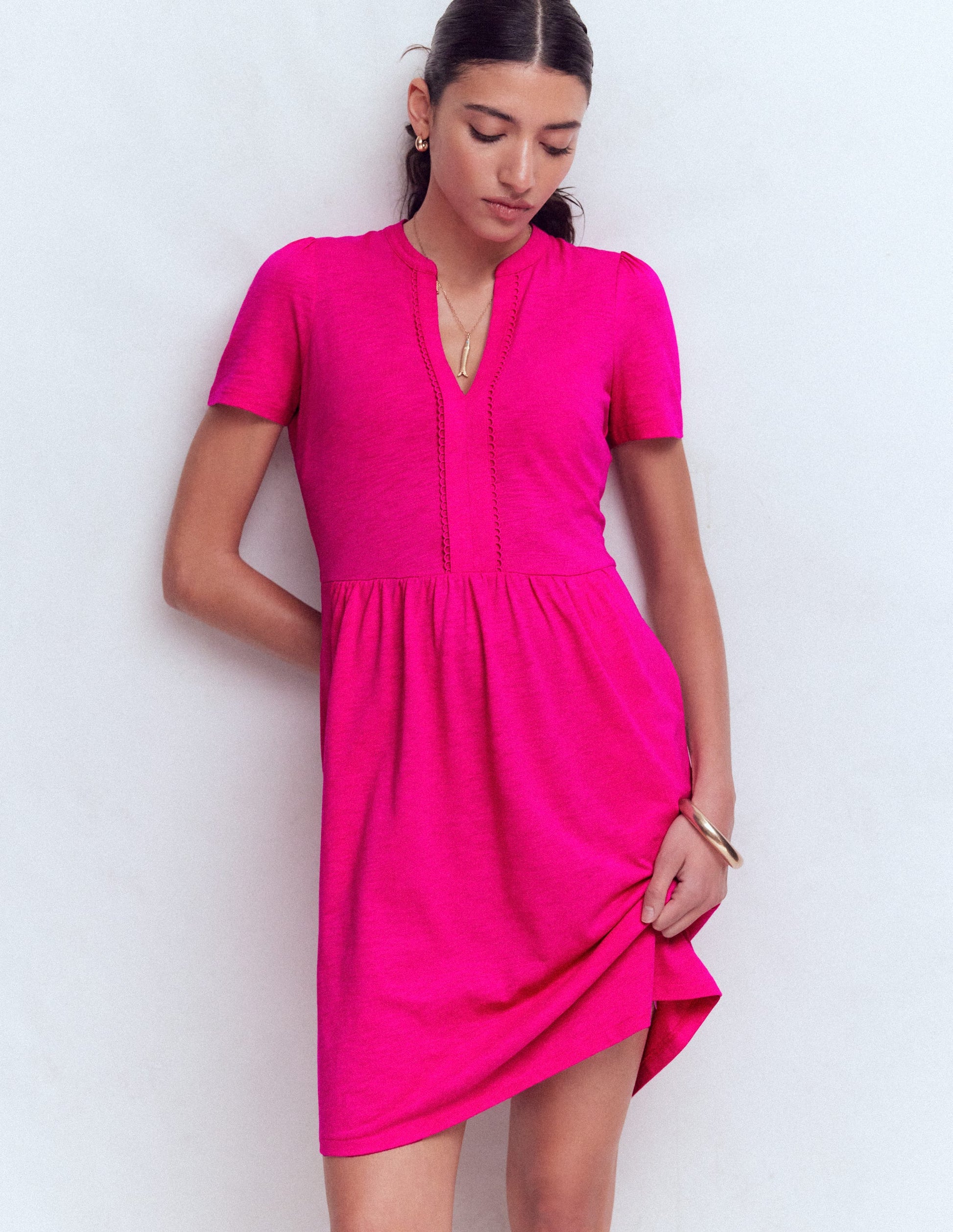 Boden Women's Naomi Short Sleeve Dress in Pink | Size 8 Boden Women's Naomi Short Sleeve Dress in Pink | Size 8