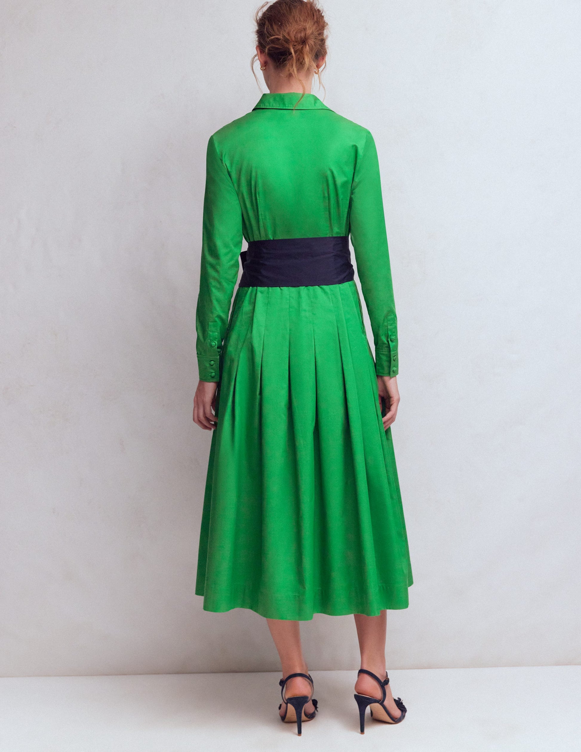 Maxi Pleated Bow Dress-Green Navy-3