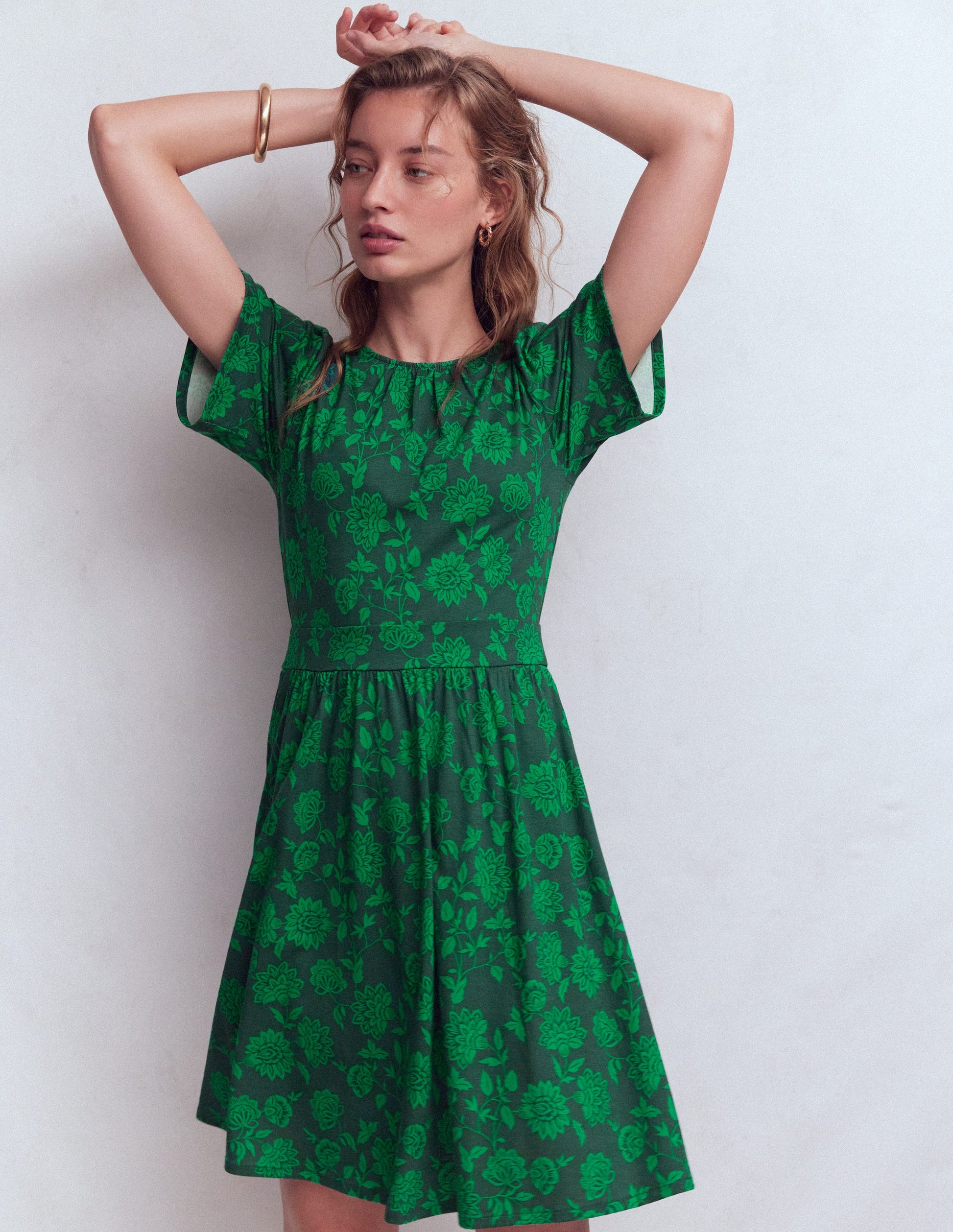 Louisa Short Jersey Dress-Midnight Teal, Floral Frenzy-4