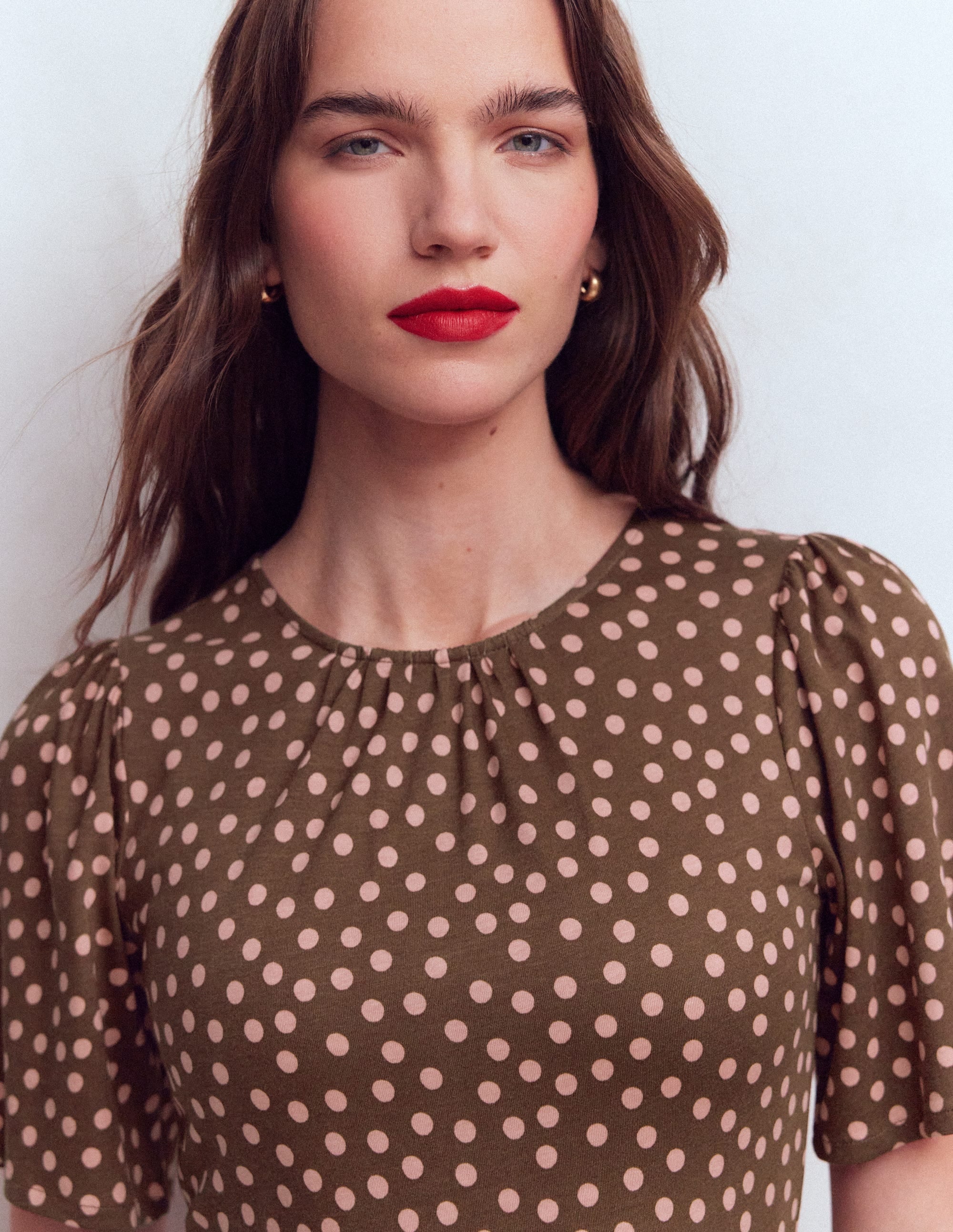 Louisa Short Jersey Dress-Raw Umber, Painted Dot - Image 2