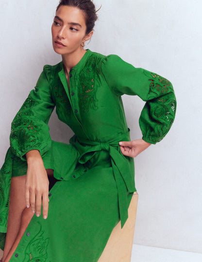 Mae Linen Blend Shirt Dress-Highland Green-3