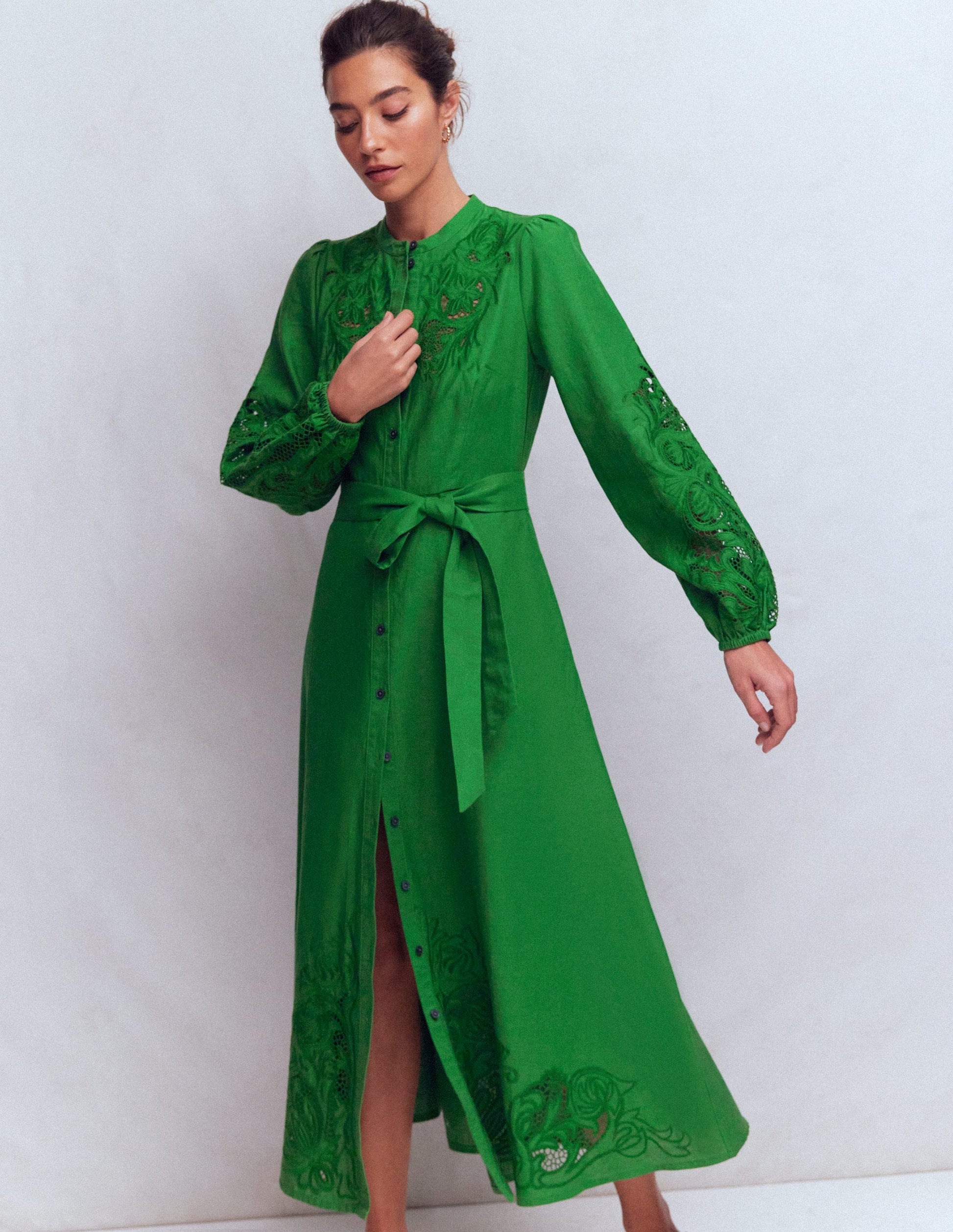 Boden Women's Mae Linen Blend Shirt Dress in Green | Size 2 Boden Women's Mae Linen Blend Shirt Dress in Green | Size 2