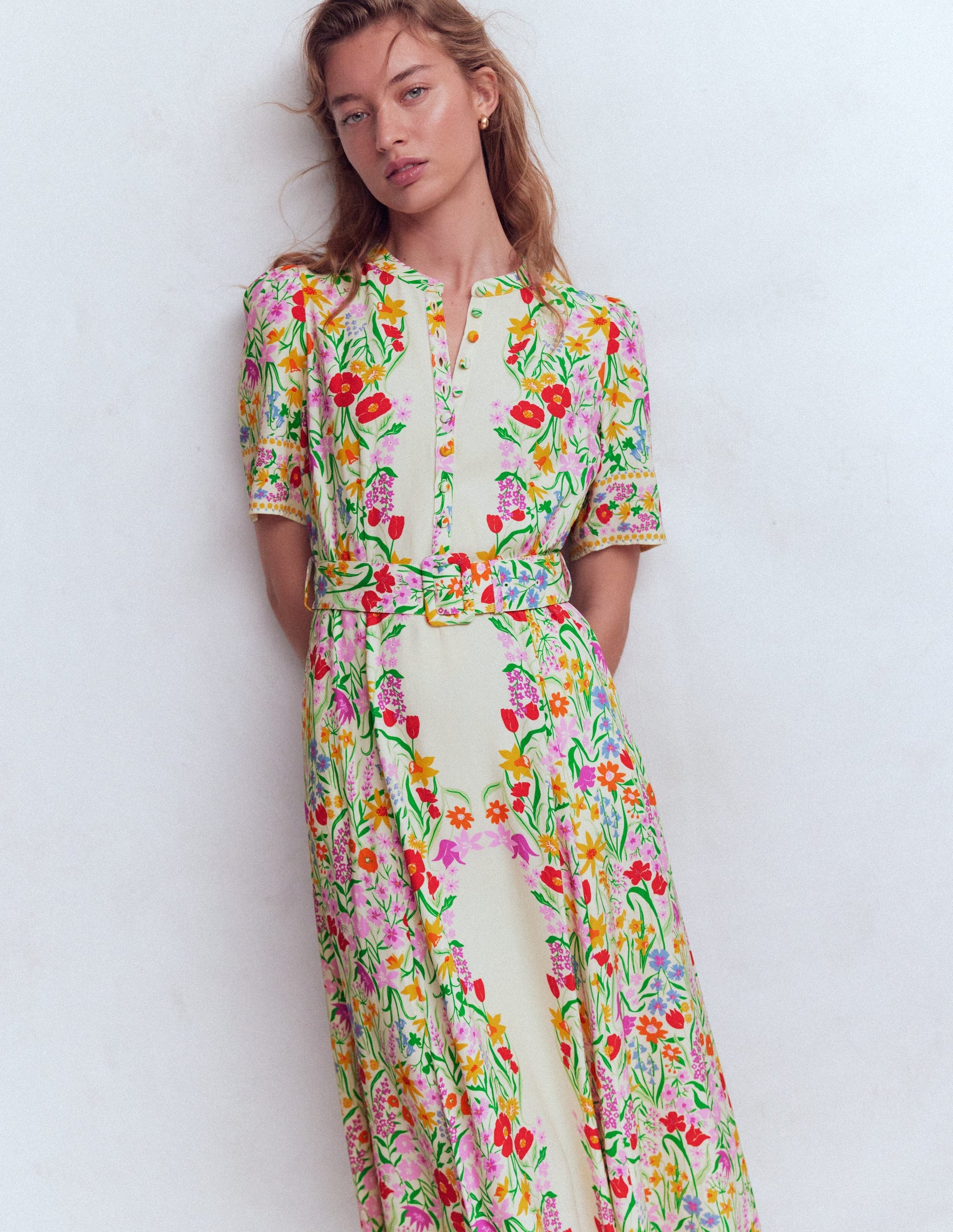 Boden Women's Kate Puff Sleeve Belted Dress in White | Size 16/18 Boden Women's Kate Puff Sleeve Belted Dress in White | Size 16/18