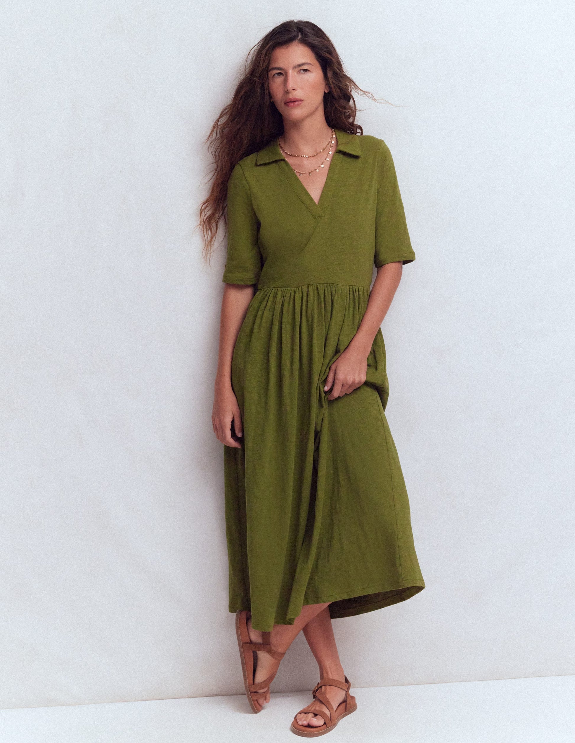 Aria Collared Jersey Dress-Promenade Green | Boden USA Aria Collared Jersey Dress-Promenade Green | Boden USA