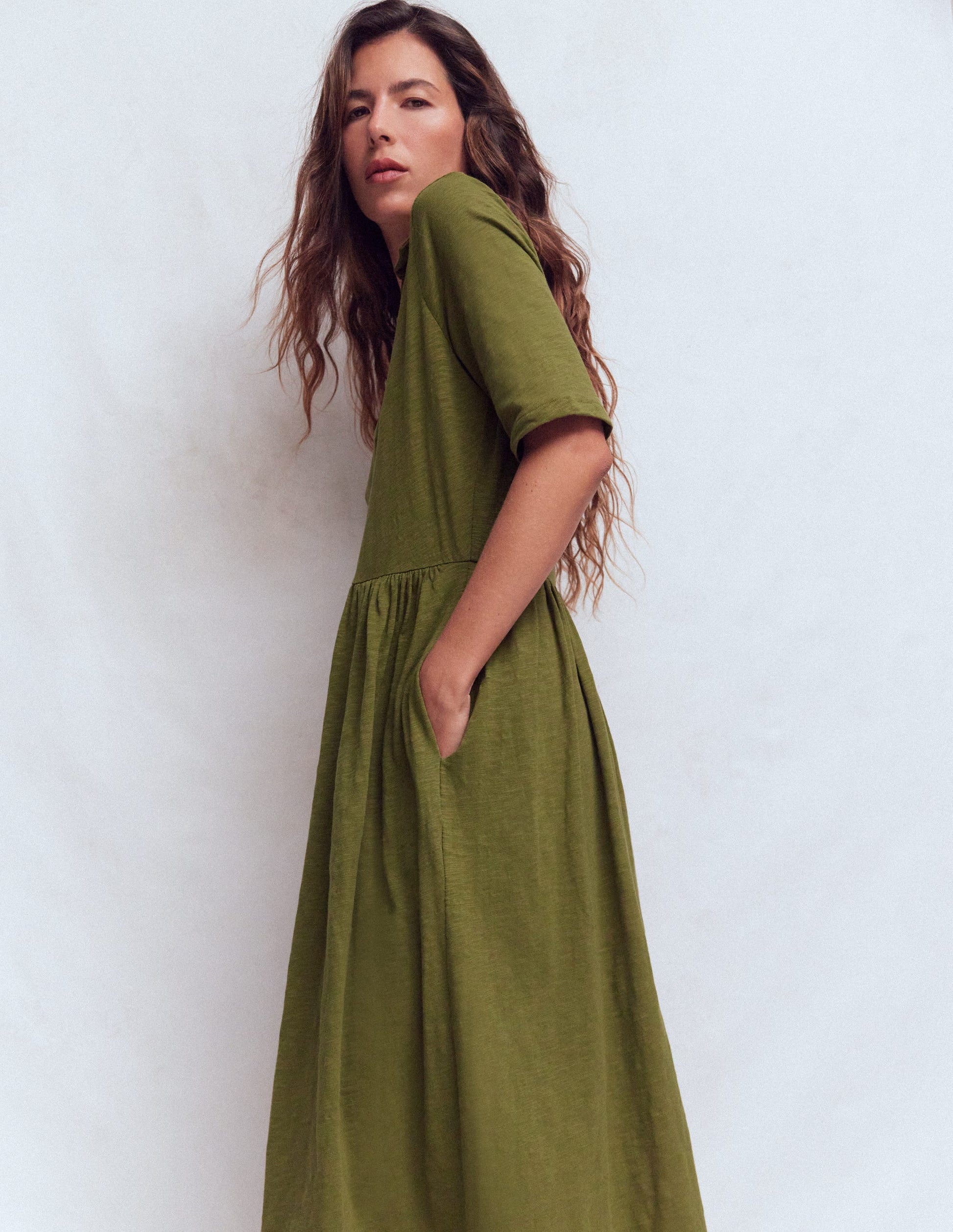 Boden Women's Aria Collared Jersey Dress in Green | Size 4 Boden Women's Aria Collared Jersey Dress in Green | Size 4