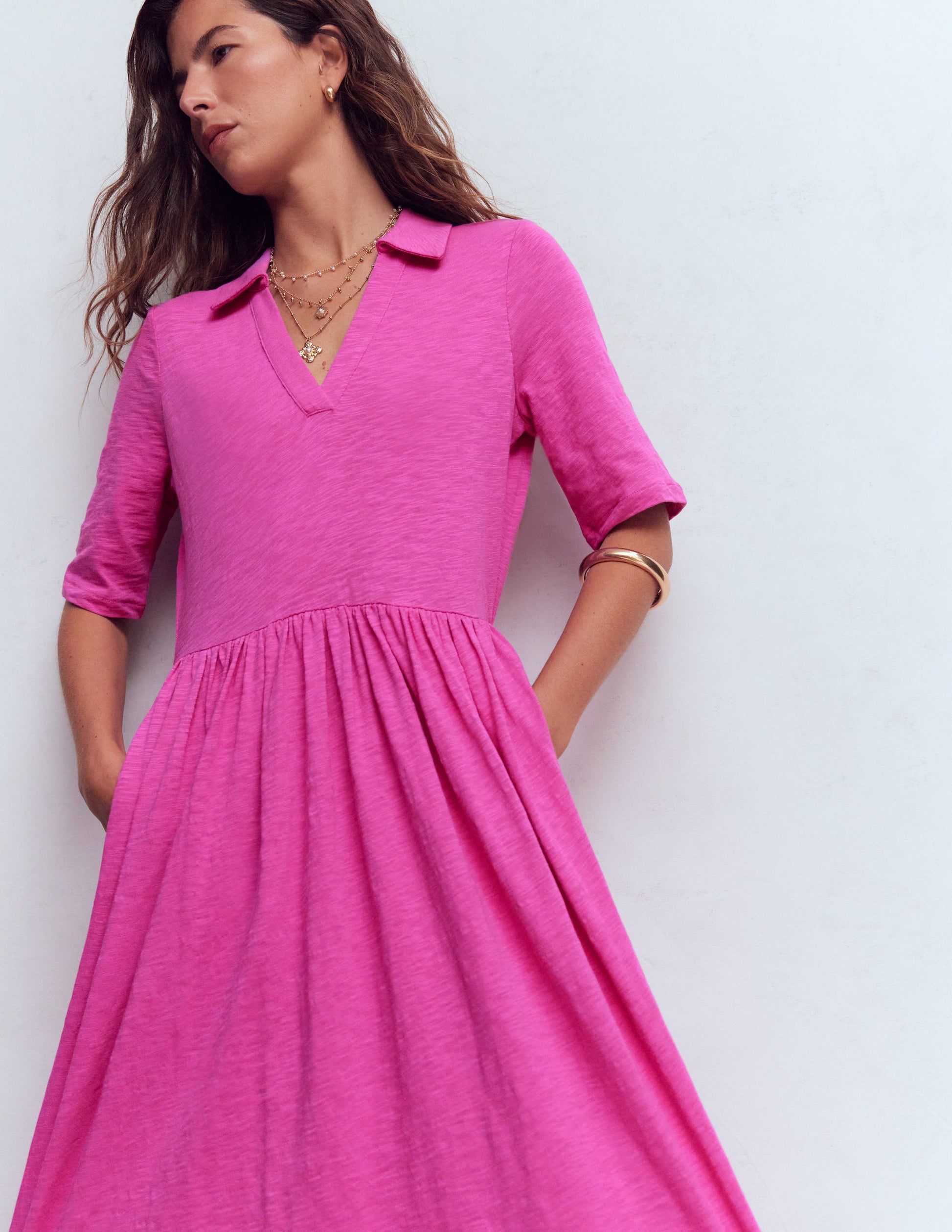 Aria Collared Jersey Dress-Passion Flower | Boden USA Aria Collared Jersey Dress-Passion Flower | Boden USA