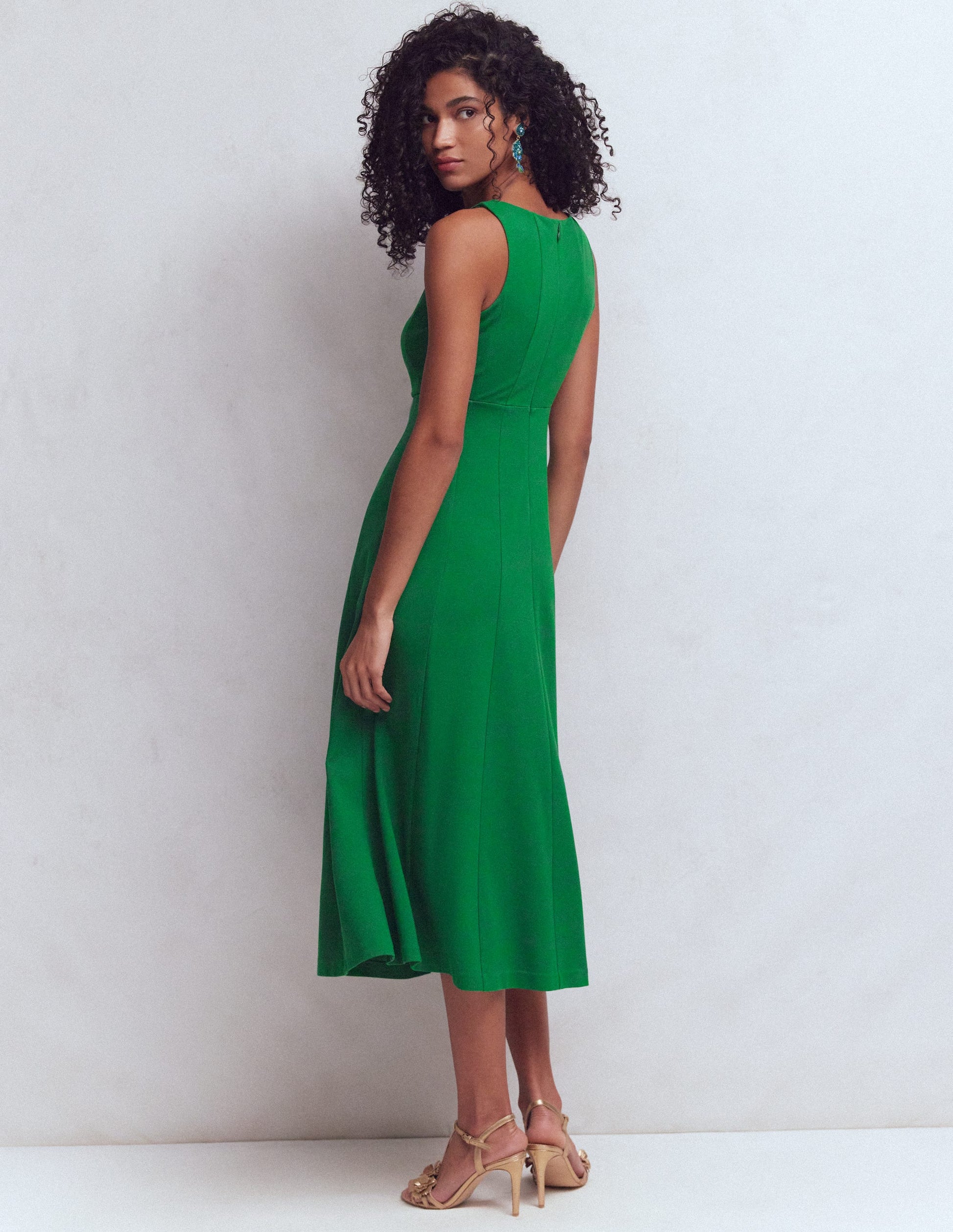 slim fit dress slacks Sleeveless Ponte Midi Dress-Fresh Green