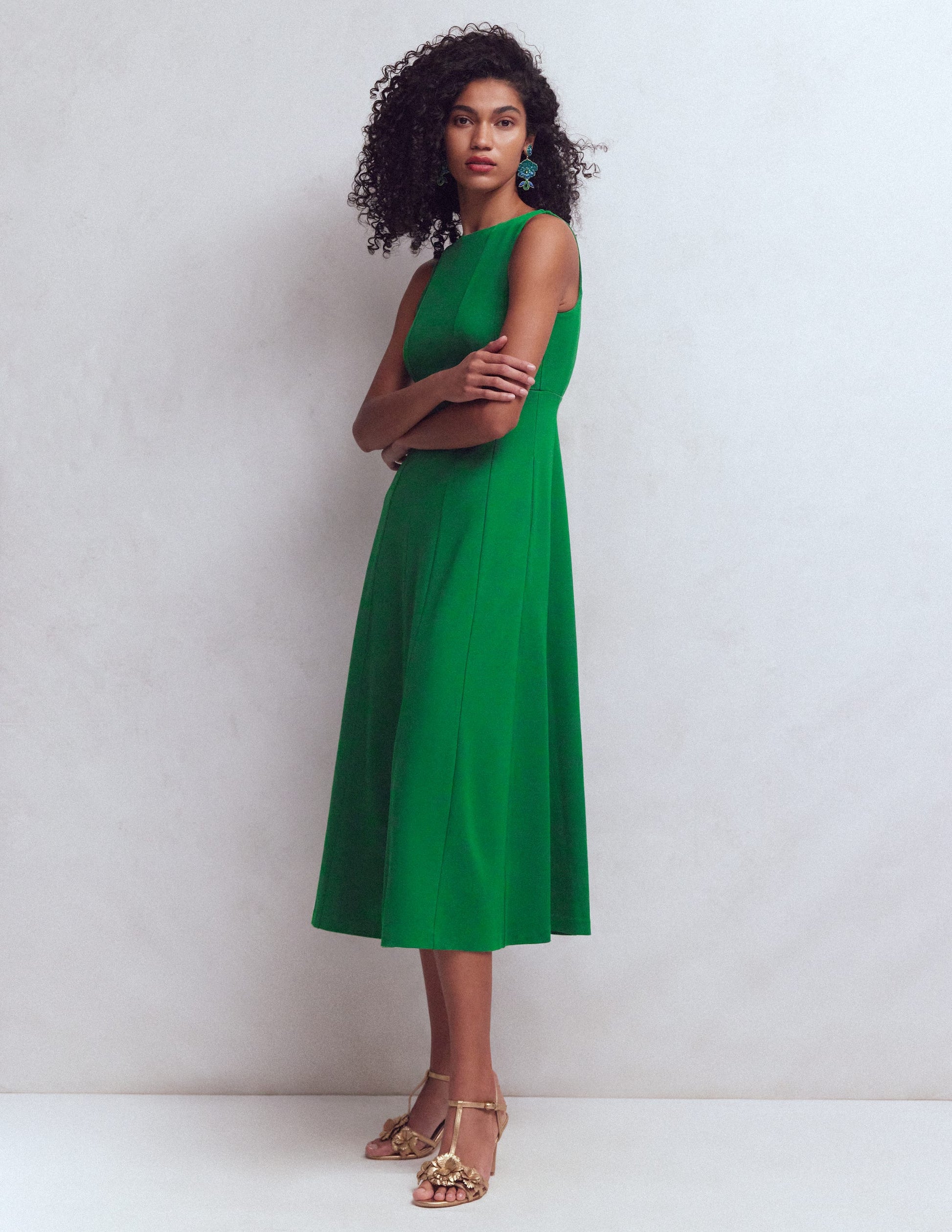 strapless open back dress Sleeveless Ponte Midi Dress-Fresh Green