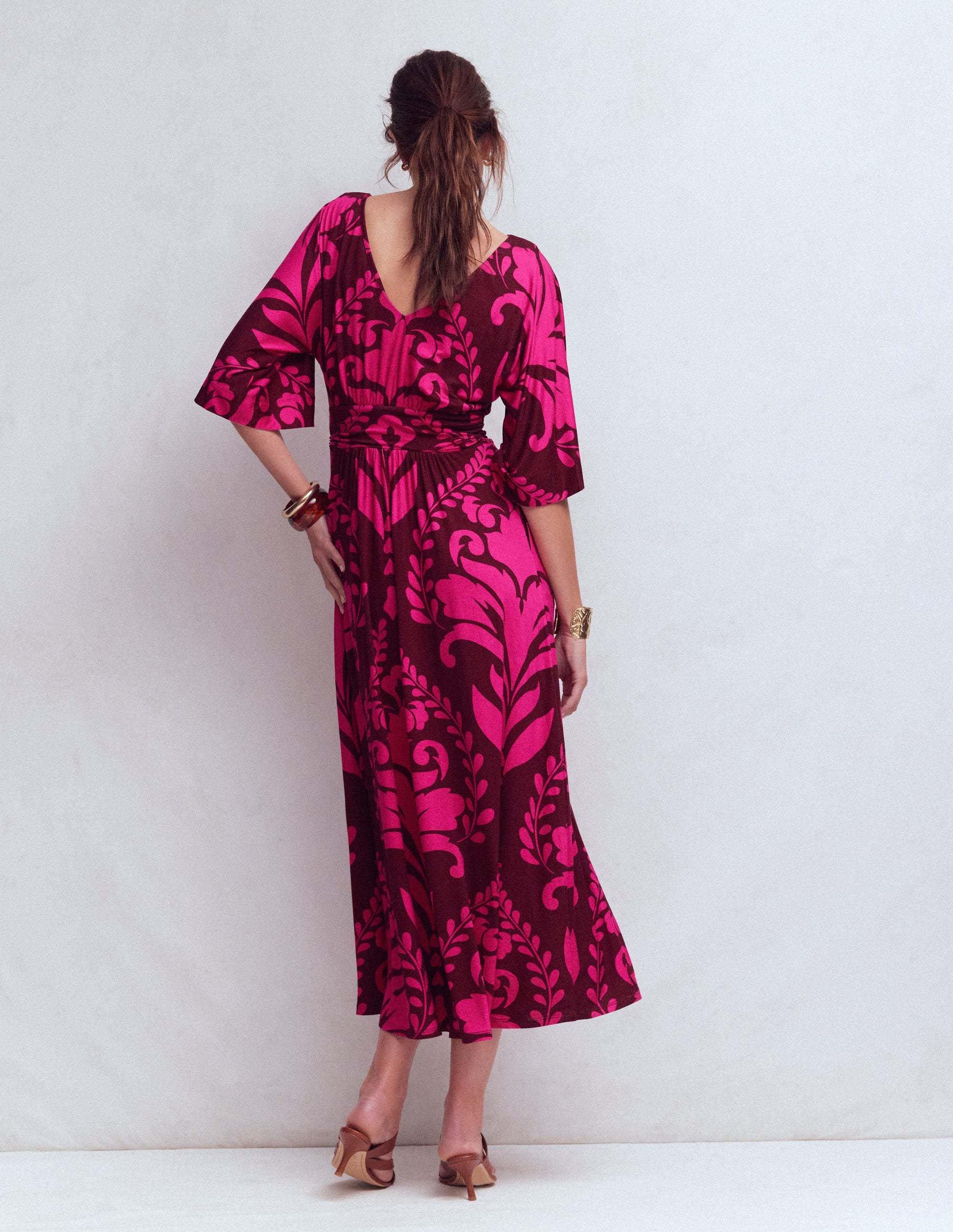 Imelda Kimono Jersey Dress-Pink Peony, Decorative Lattice | Boden USA