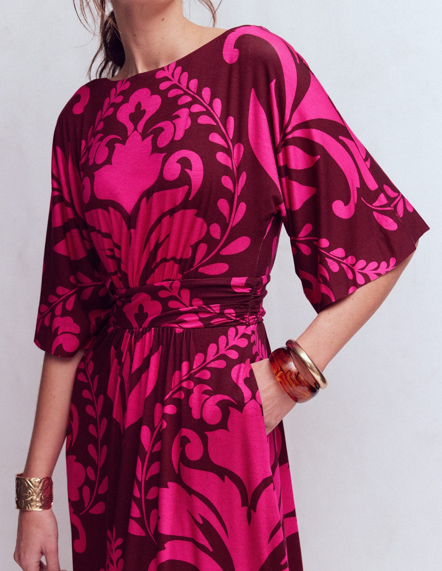 Imelda Kimono Jersey Dress-Pink Peony, Decorative Lattice