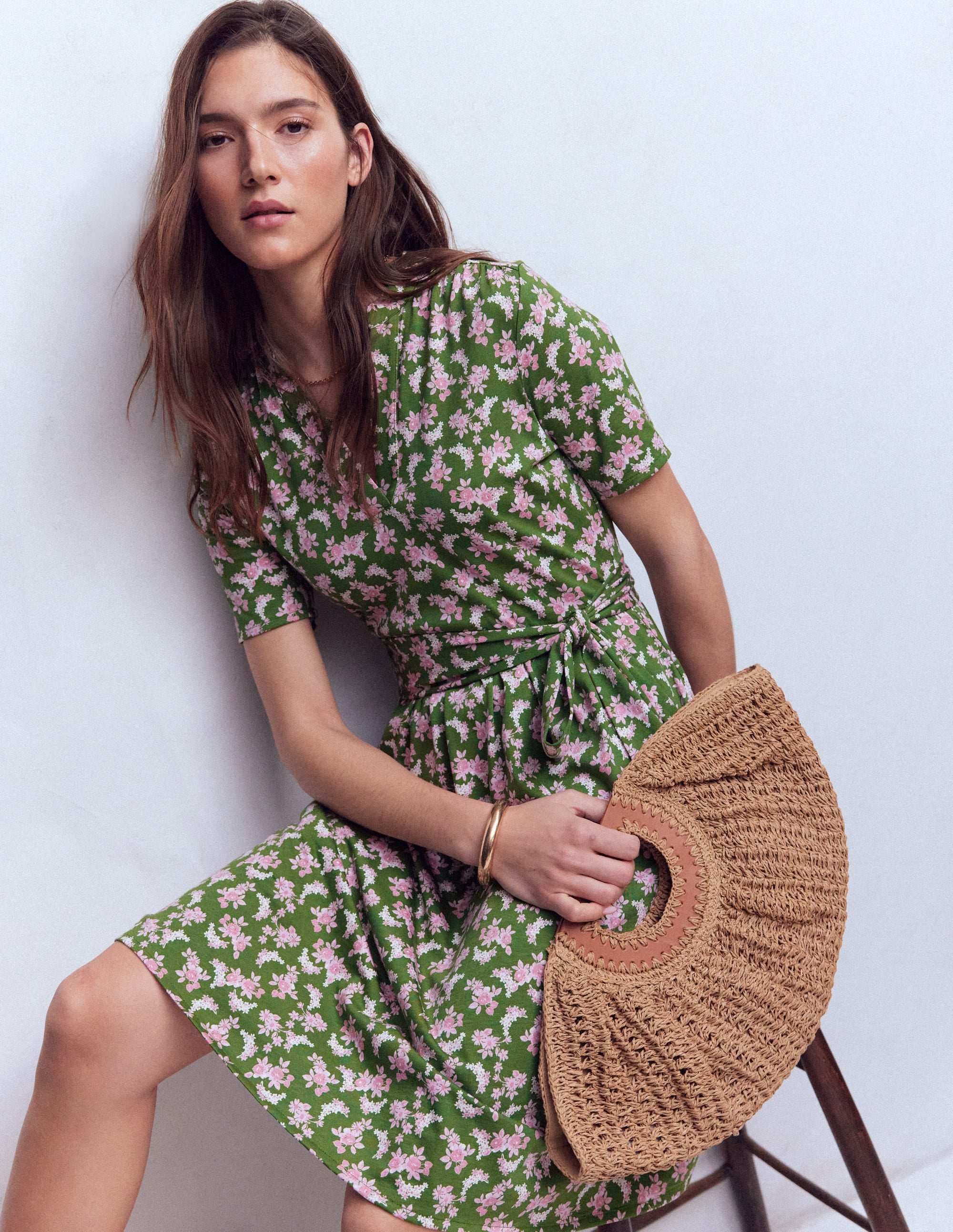 Daisy Flippy Jersey Dress - Promenade Green, Dainty Blooms