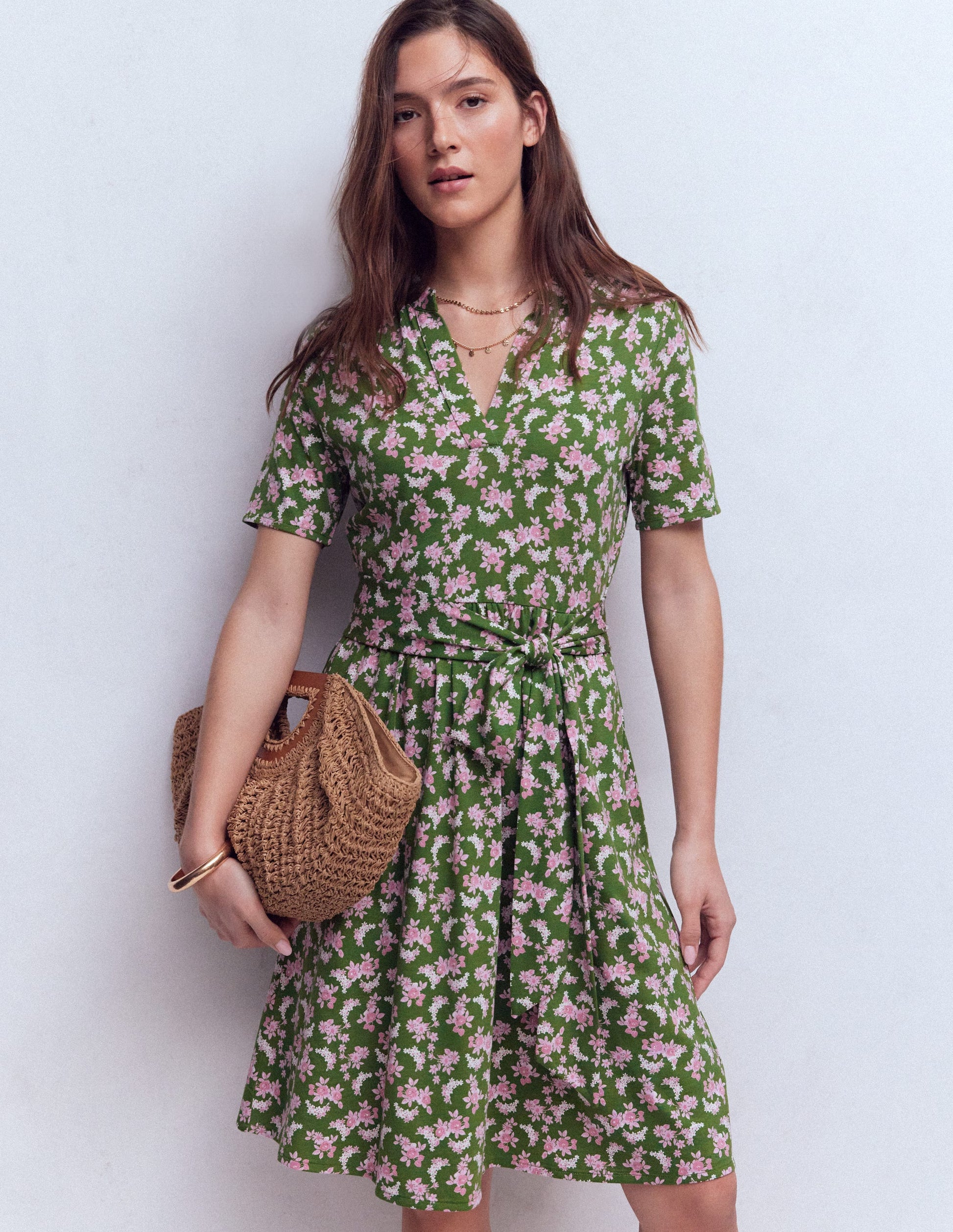 Boden Women's Daisy Flippy Jersey Dress in Green