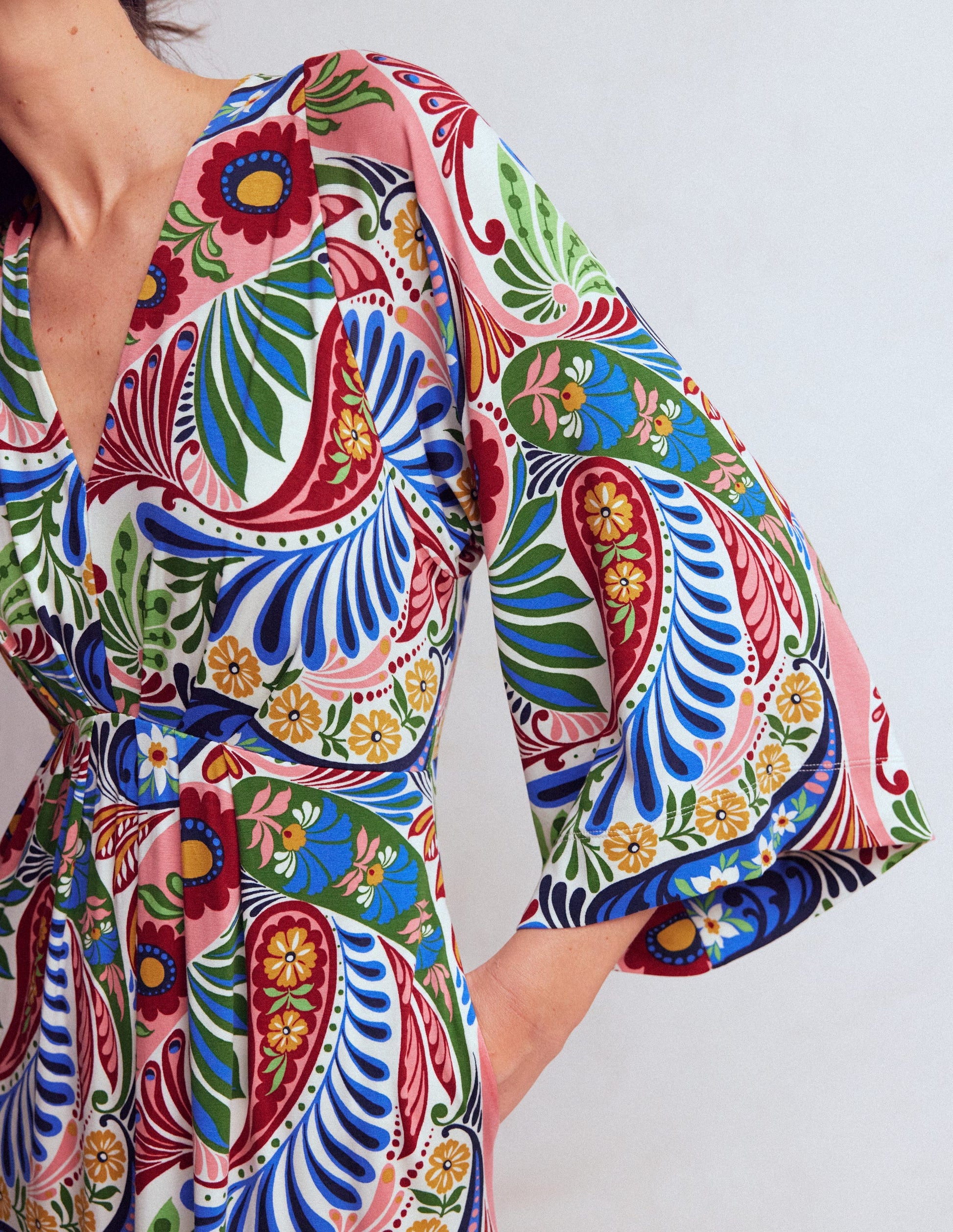 Nell Kimono Midi Jersey Dress-Multi, Enchanted Paisley-2