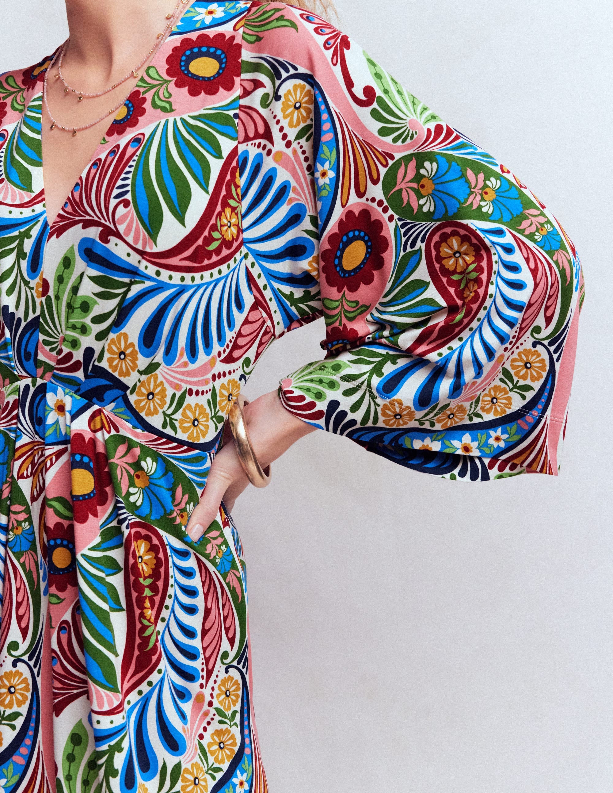 Nell Kimono Midi Jersey Dress-Multi, Enchanted Paisley - Image 2