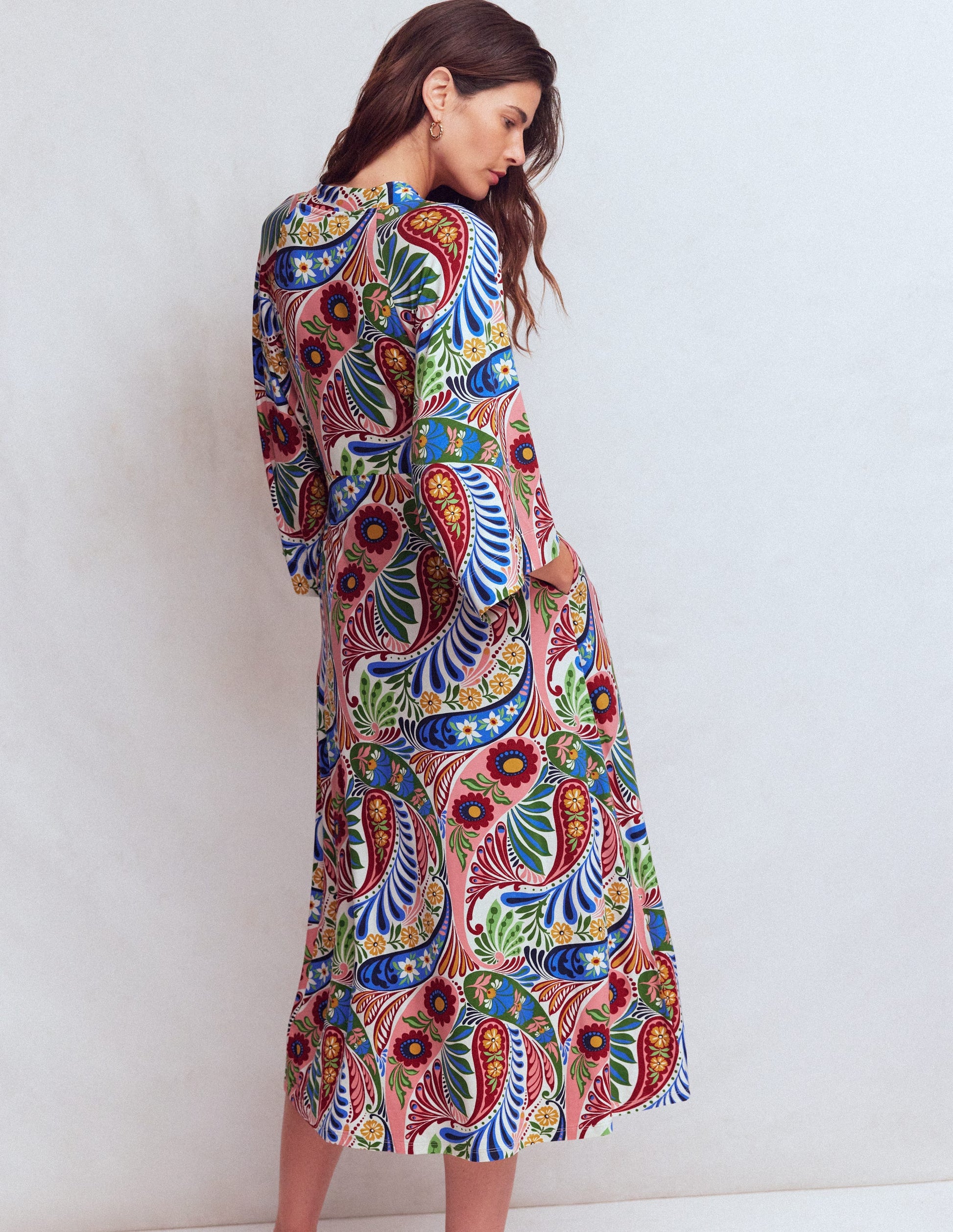 Nell Kimono Midi Jersey Dress-Multi, Enchanted Paisley-3