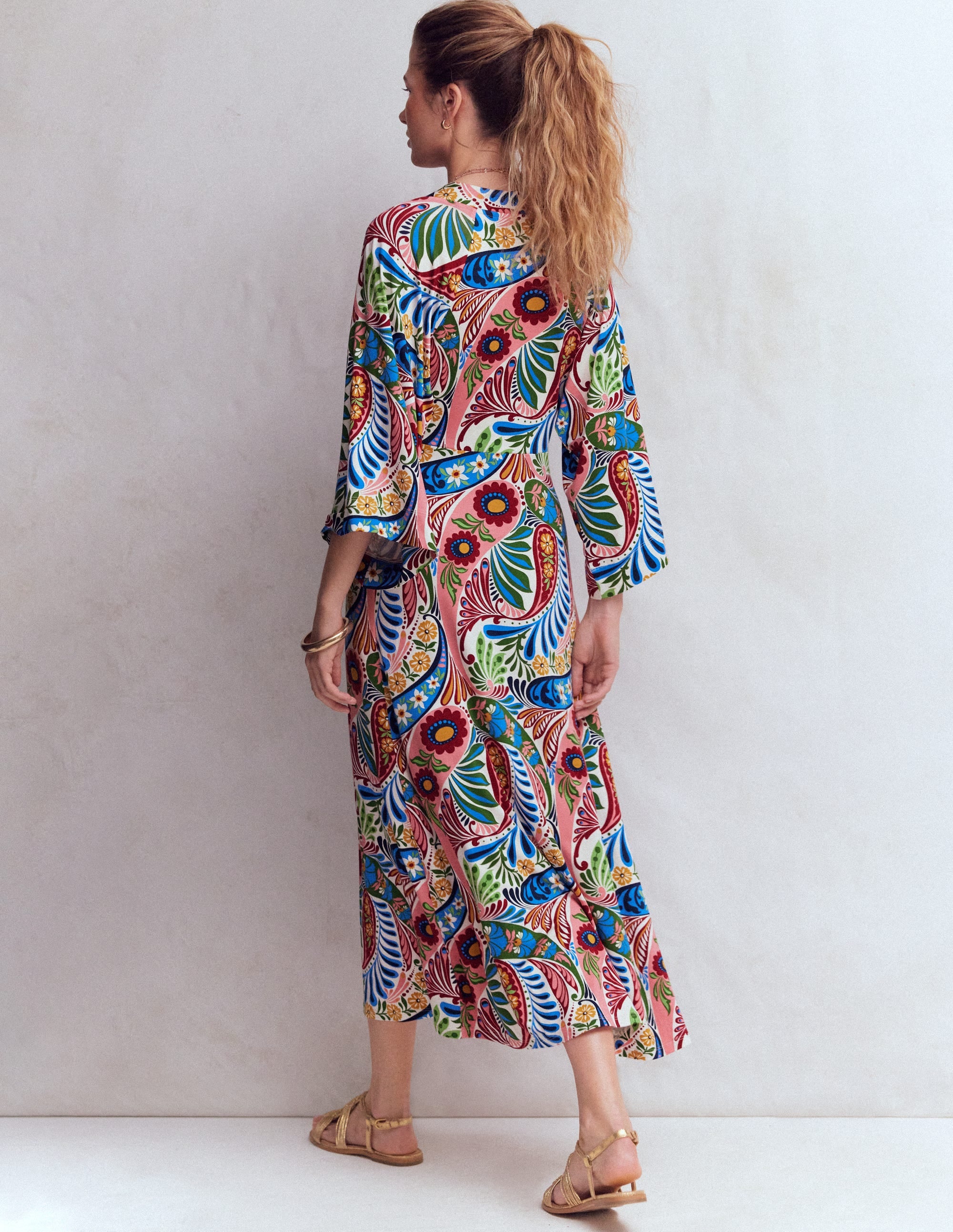 Nell Kimono Midi Jersey Dress - Multi, Enchanted Paisley | Boden USA