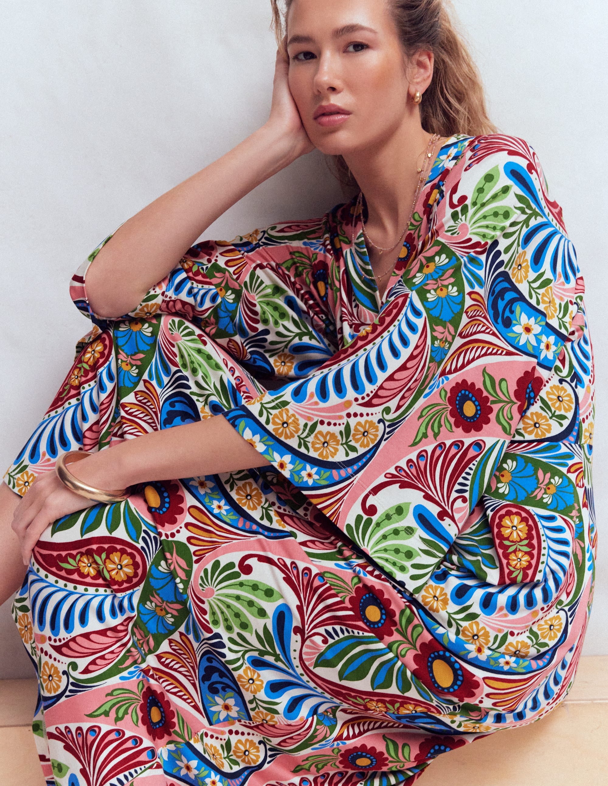 ワンピース Bernhard Willhelm 10AW Kimono Dress Nell Kimono Midi Jersey Dress - Multi, Enchanted Paisley | Boden USA