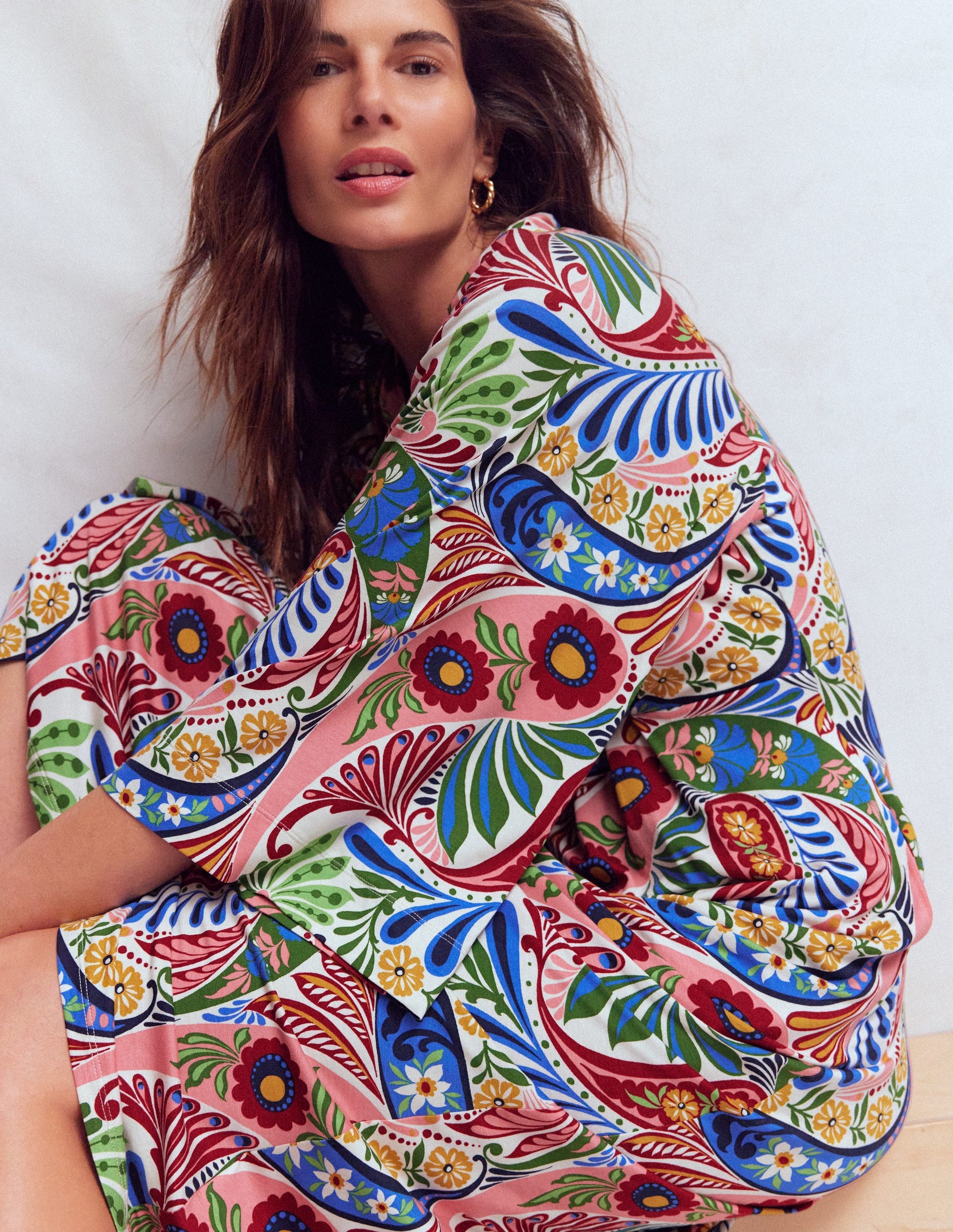 Nell Kimono Midi Jersey Dress-Multi, Enchanted Paisley-5