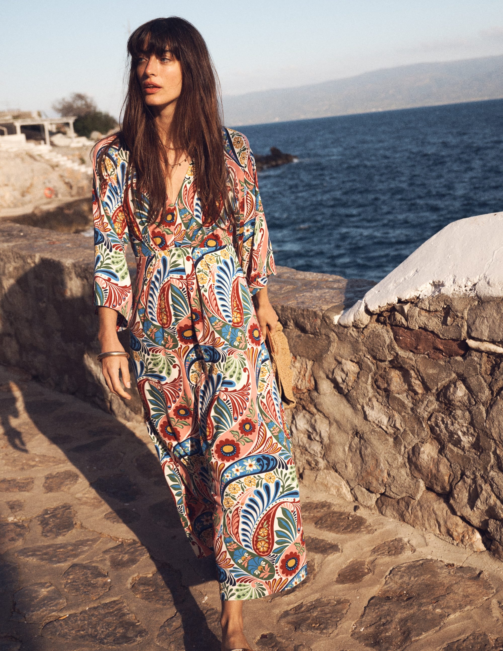 Nell Kimono Midi Jersey Dress - Multi, Enchanted Paisley | Boden USA