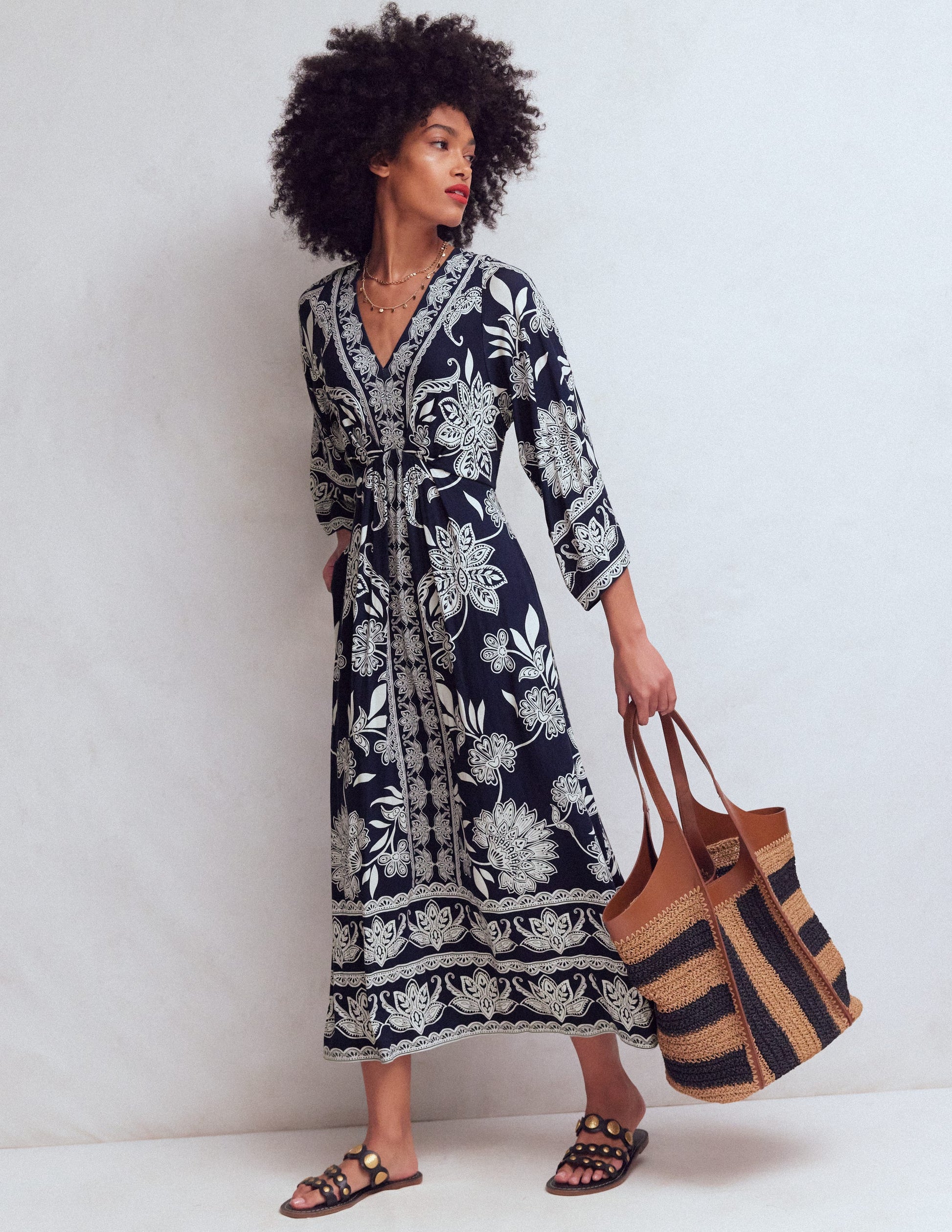 Nell Kimono Midi Jersey Dress-Navy, Elegant Blossom | Boden USA Nell Kimono Midi Jersey Dress-Navy, Elegant Blossom | Boden USA