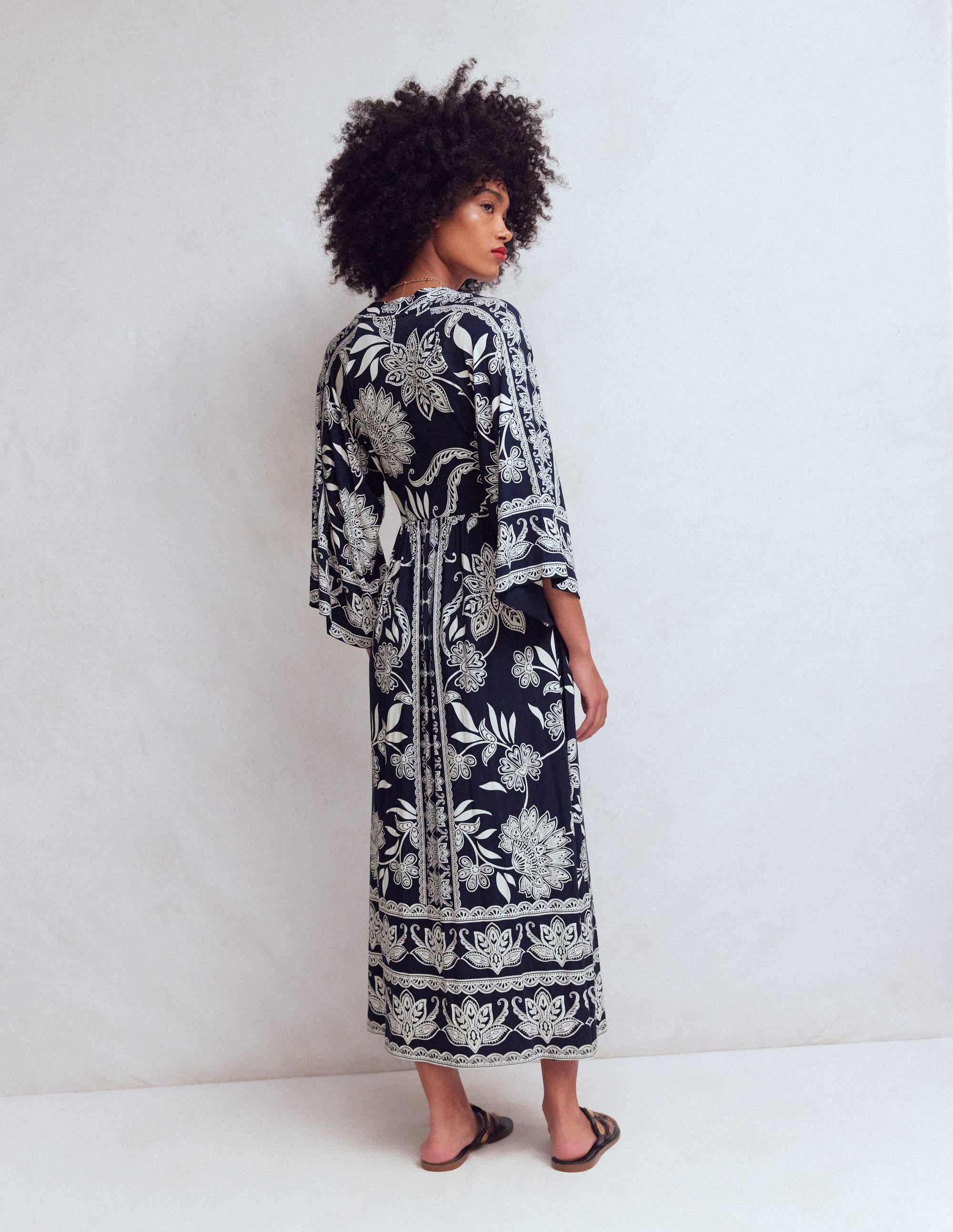 Nell Kimono Midi Jersey Dress-Navy, Elegant Blossom | Boden USA