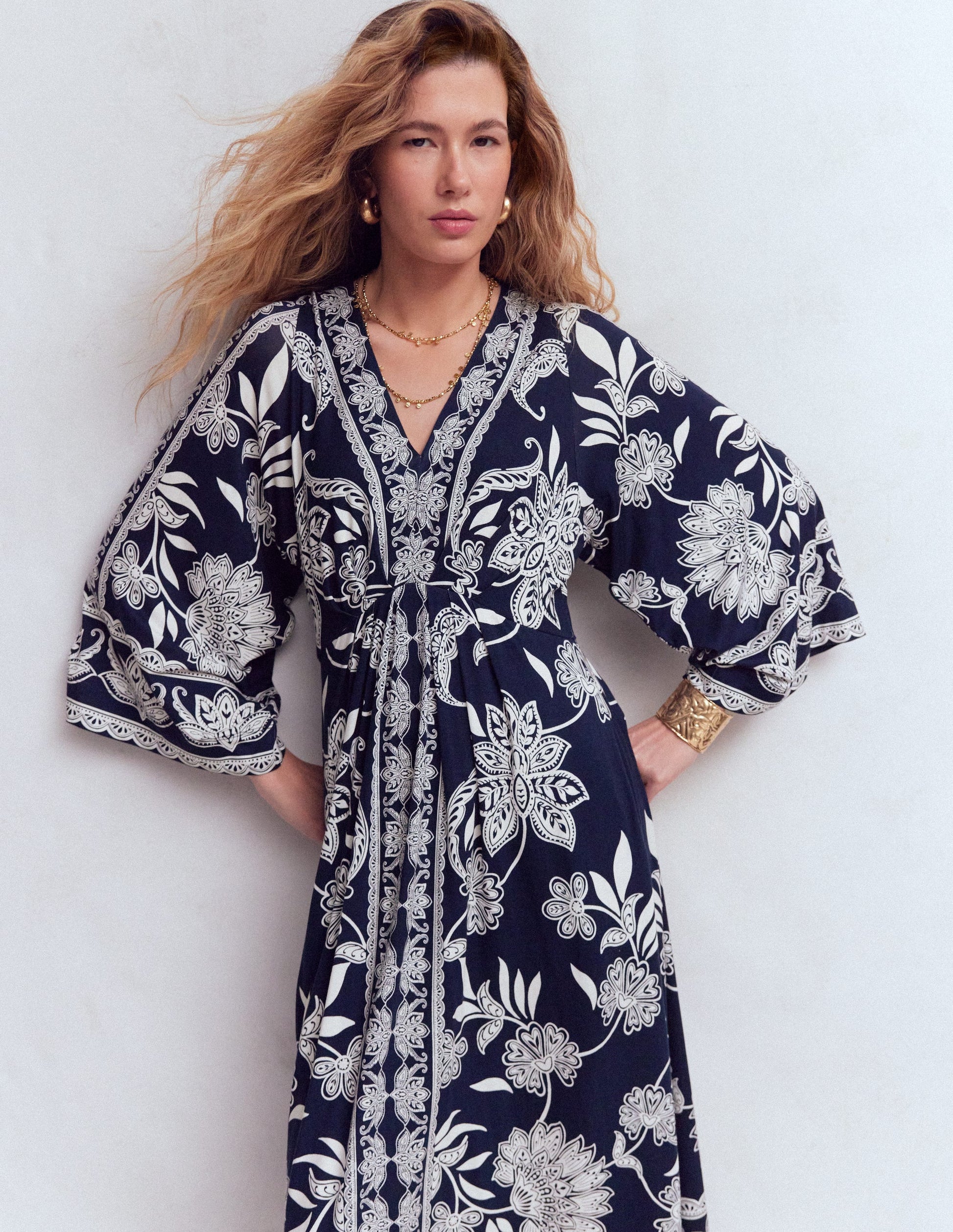 Nell Kimono Midi Jersey Dress-Navy, Elegant Blossom | Boden USA Nell Kimono Midi Jersey Dress-Navy, Elegant Blossom | Boden USA