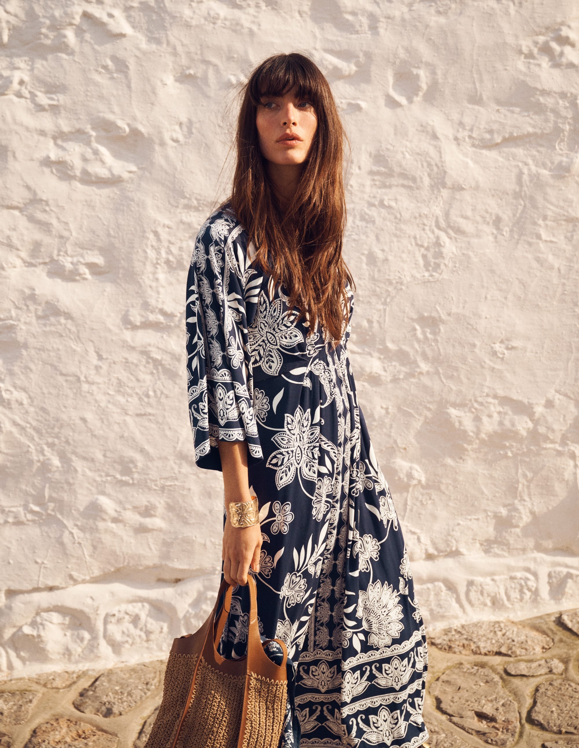 Nell Kimono Midi Jersey Dress - Navy, Elegant Blossom | Boden USA