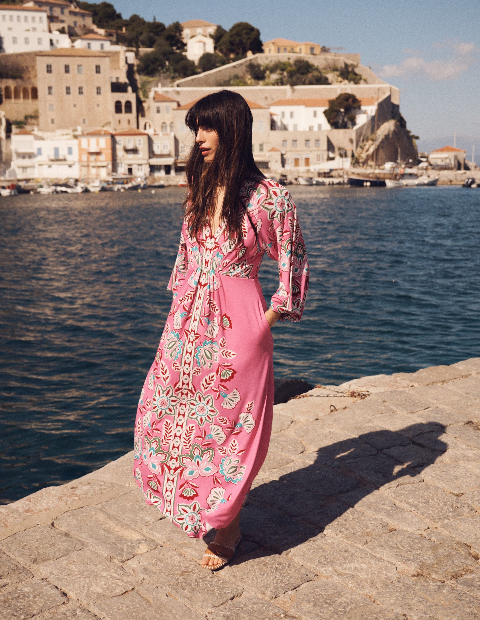 knee length dresses for ladies Nell Kimono Midi Jersey Dress-Pink, Blossom Elegance